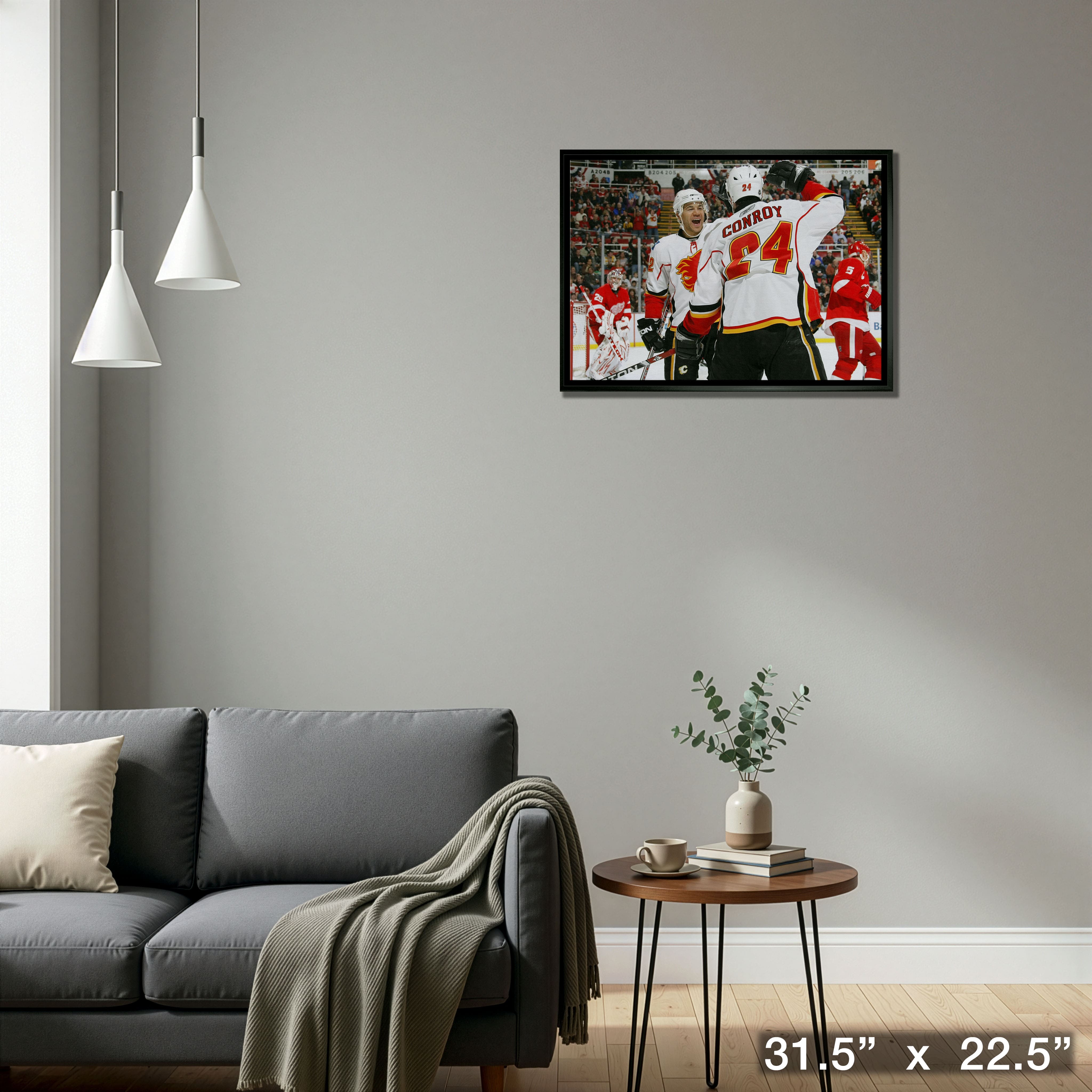 Jarome Iginla and Craig Conroy 20" x 29" Framed Canvas Flames Celebration-H 31.5" x 22.5"