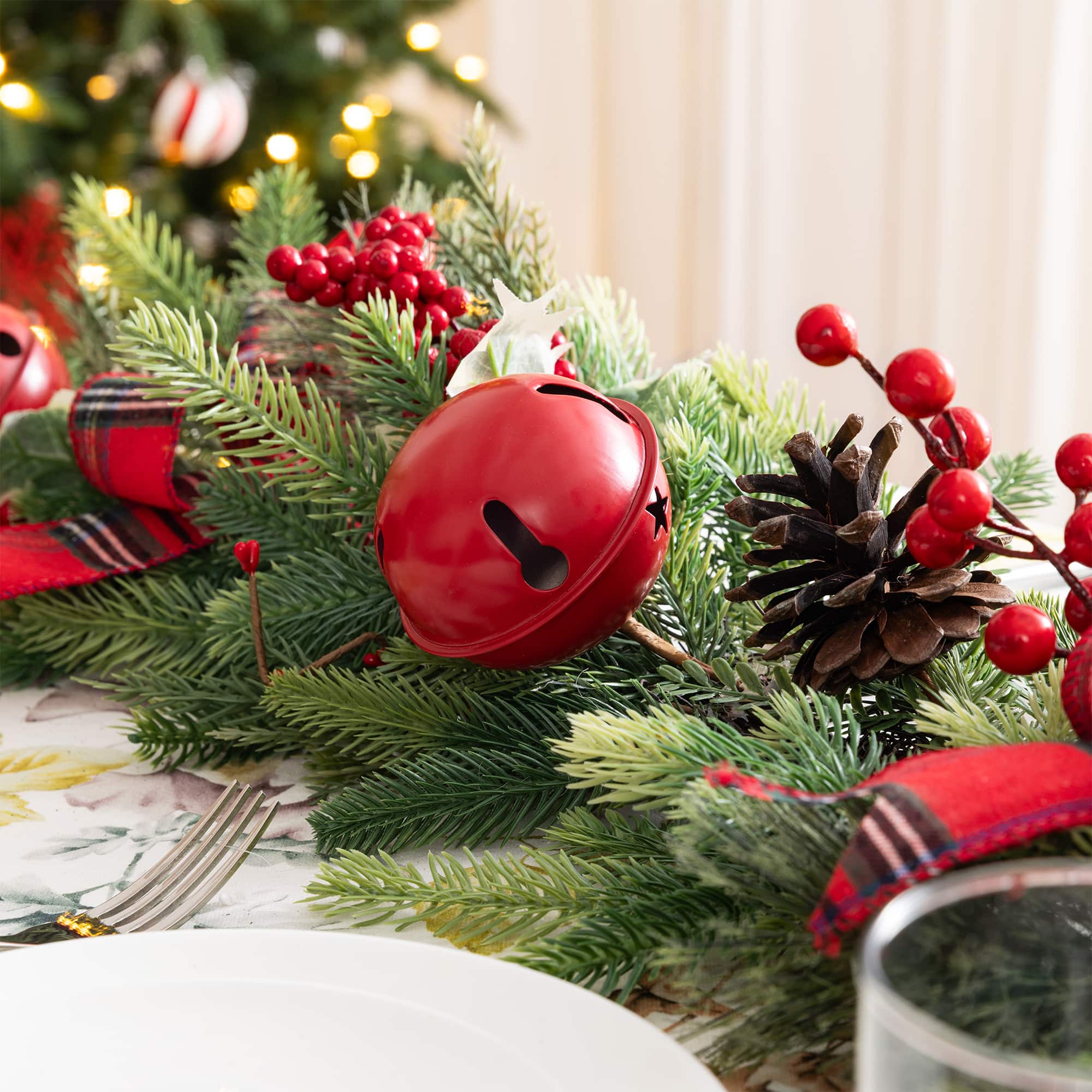 Glitzhome® 6ft. Christmas Bell Pinecone & Berry Bow Garland