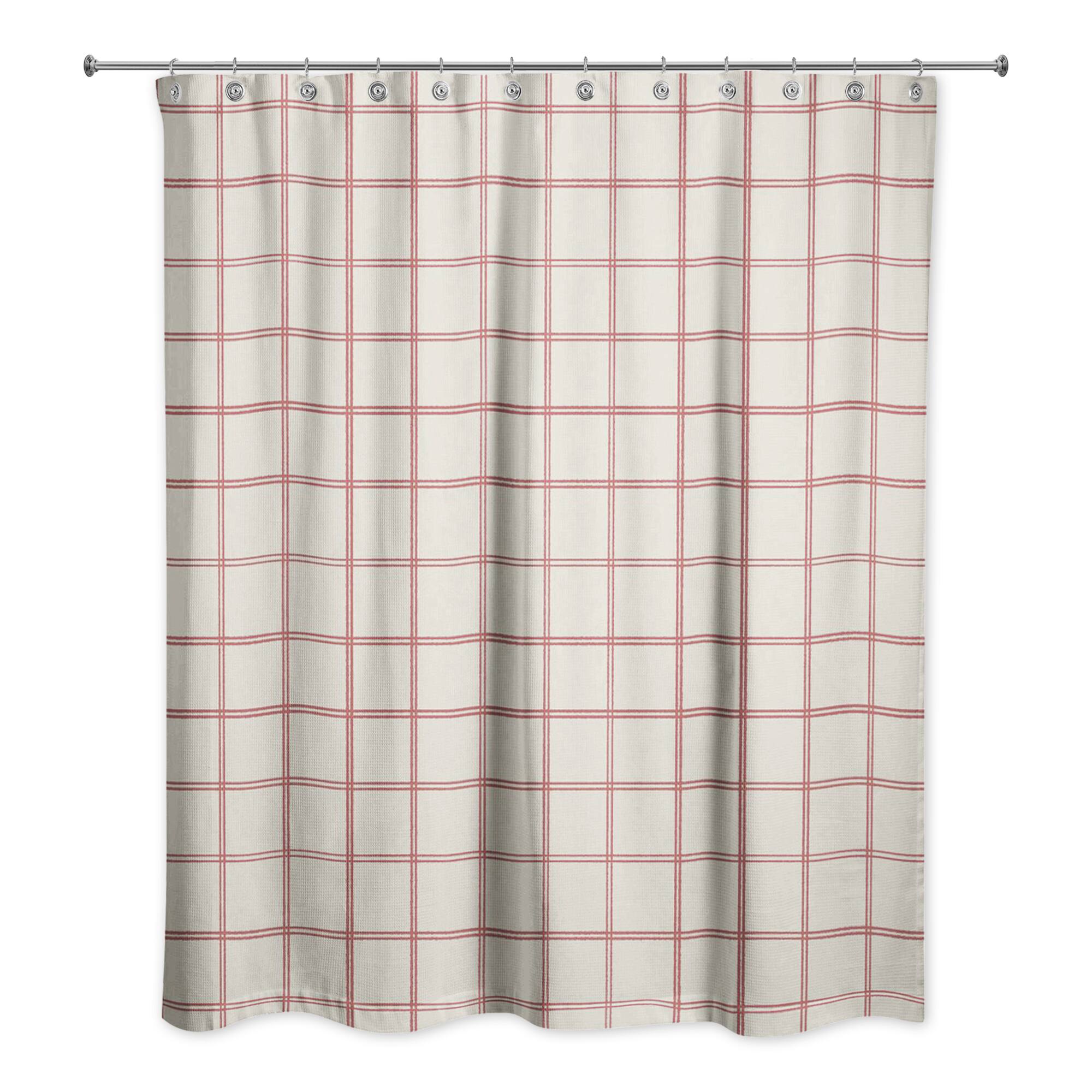 Cream and Red Check Shower Curtain