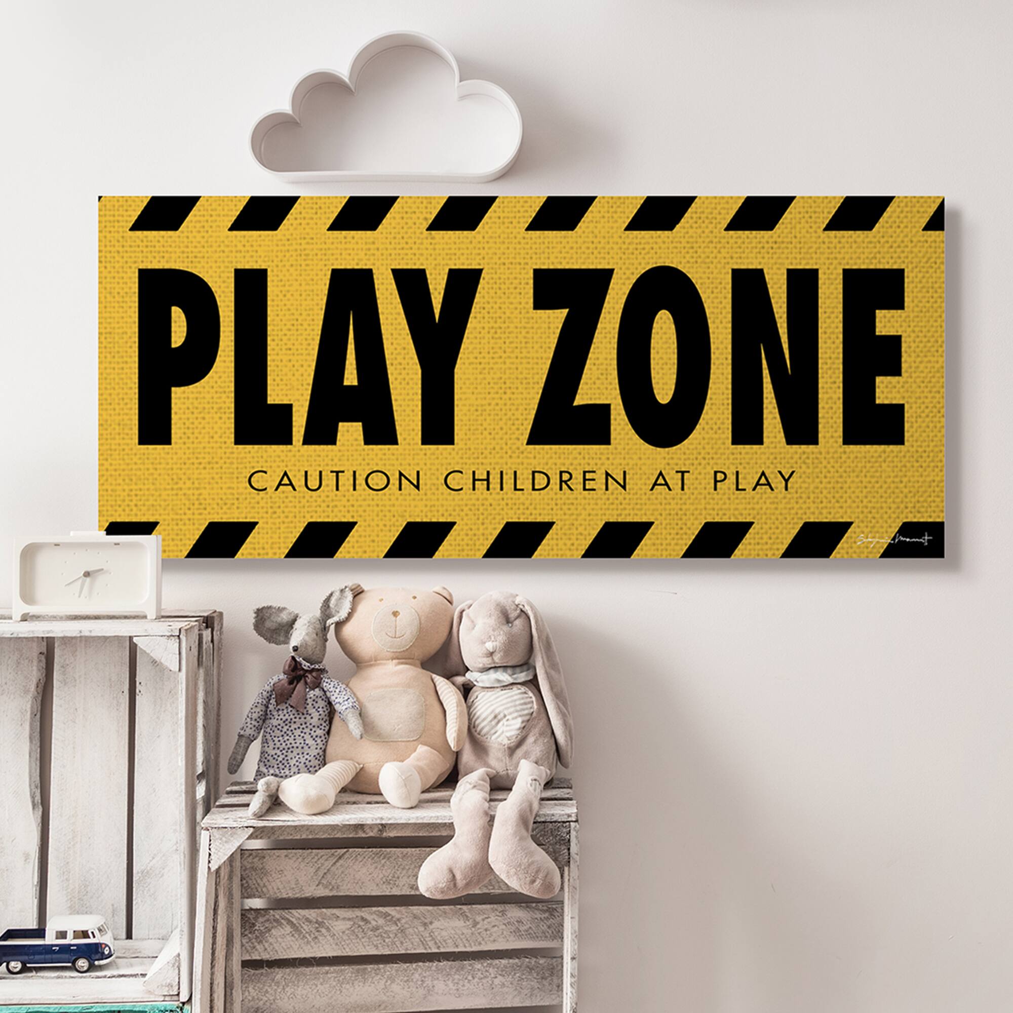Stupell Industries Play Zone Caution Children Construction Sign Yellow Black Canvas Wall Art