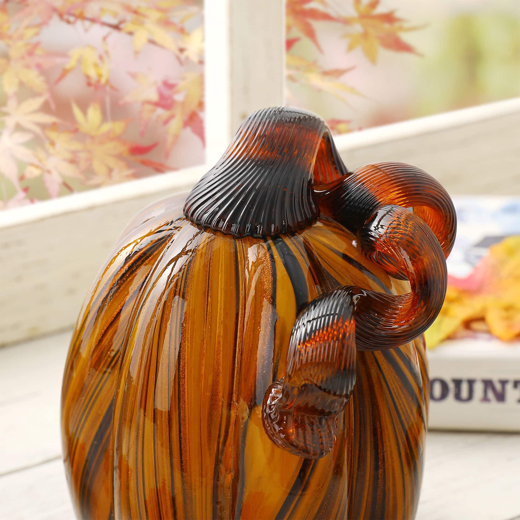 Glitzhome® Medium Glass Pumpkin, Multicolor Stripes