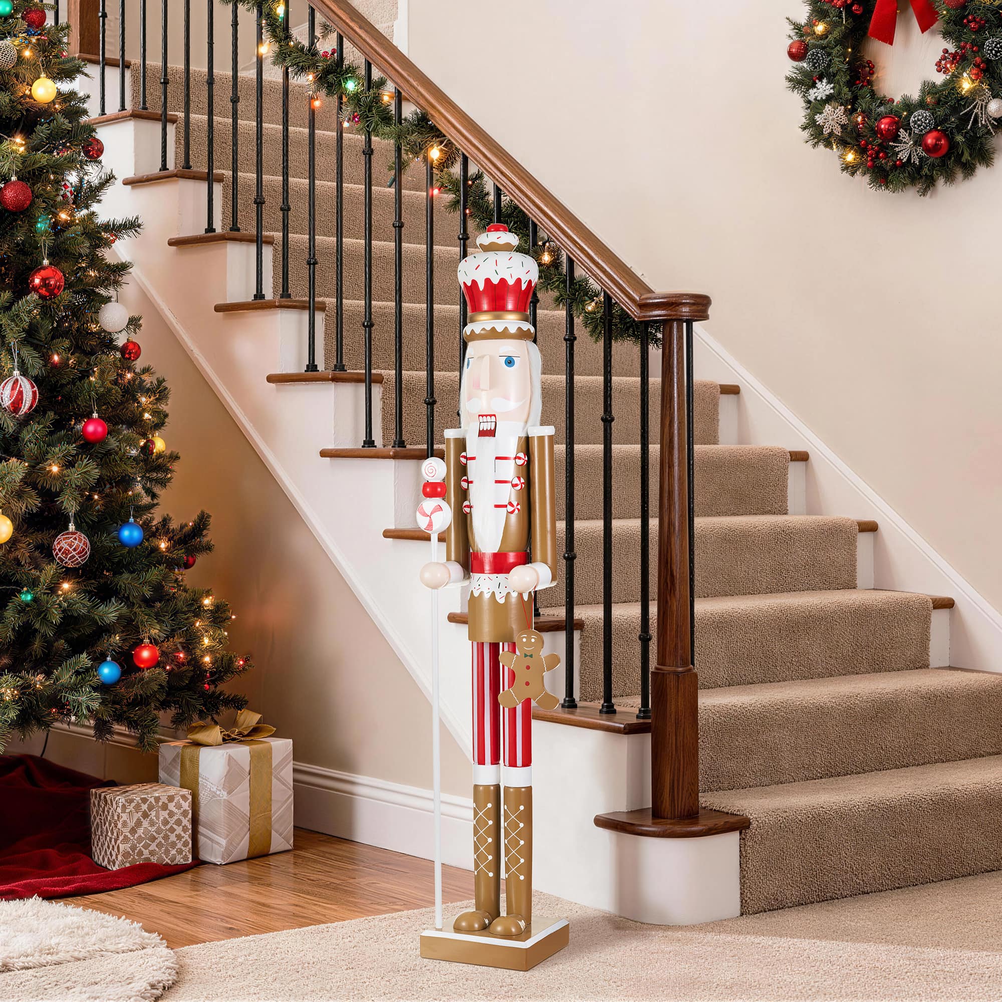 Glitzhome® 42" Wooden Christmas Gingerbread Man Nutcracker