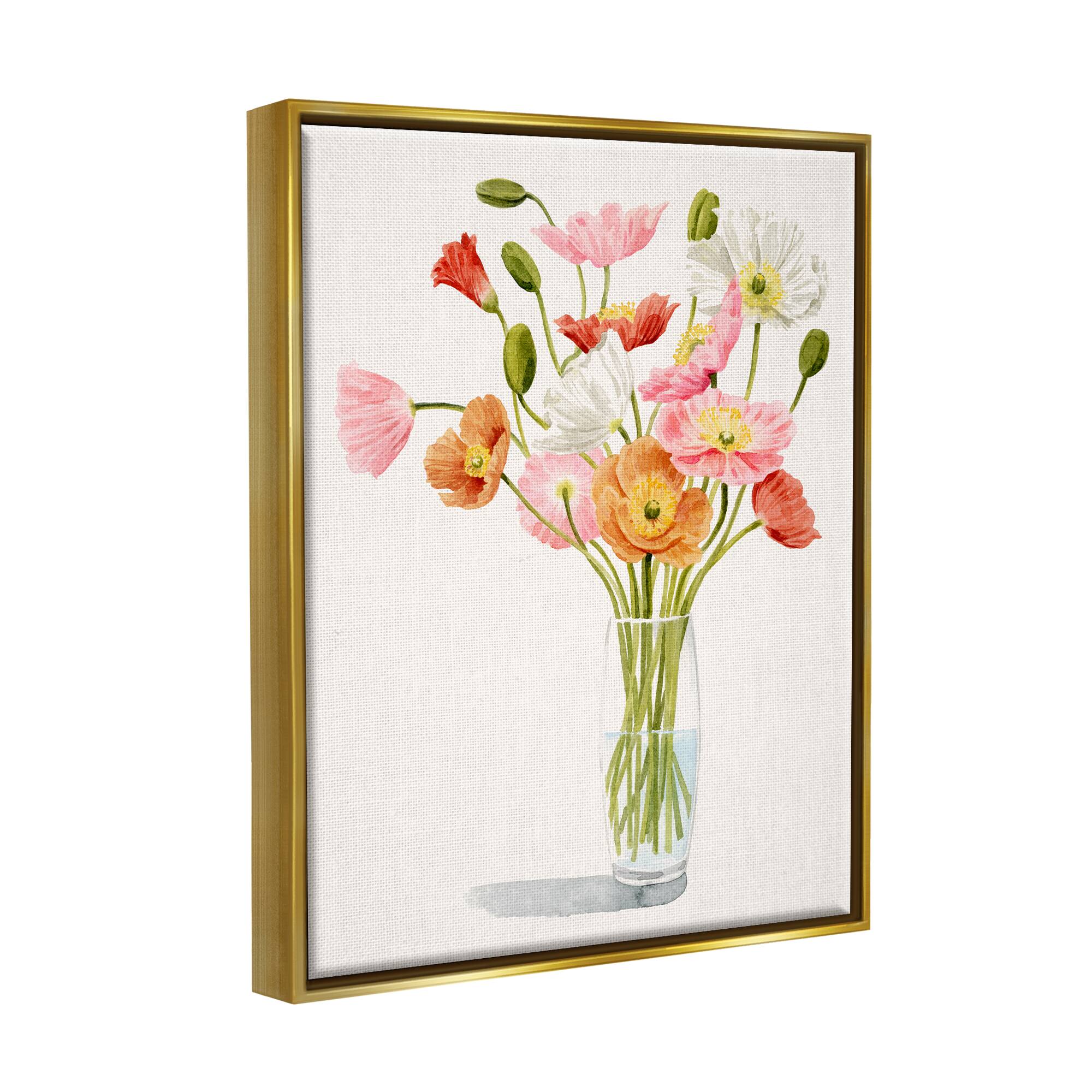 Stupell Industries Vivid Poppies Glass Floral Bouquet Arrangement Framed Floater Canvas Wall Art