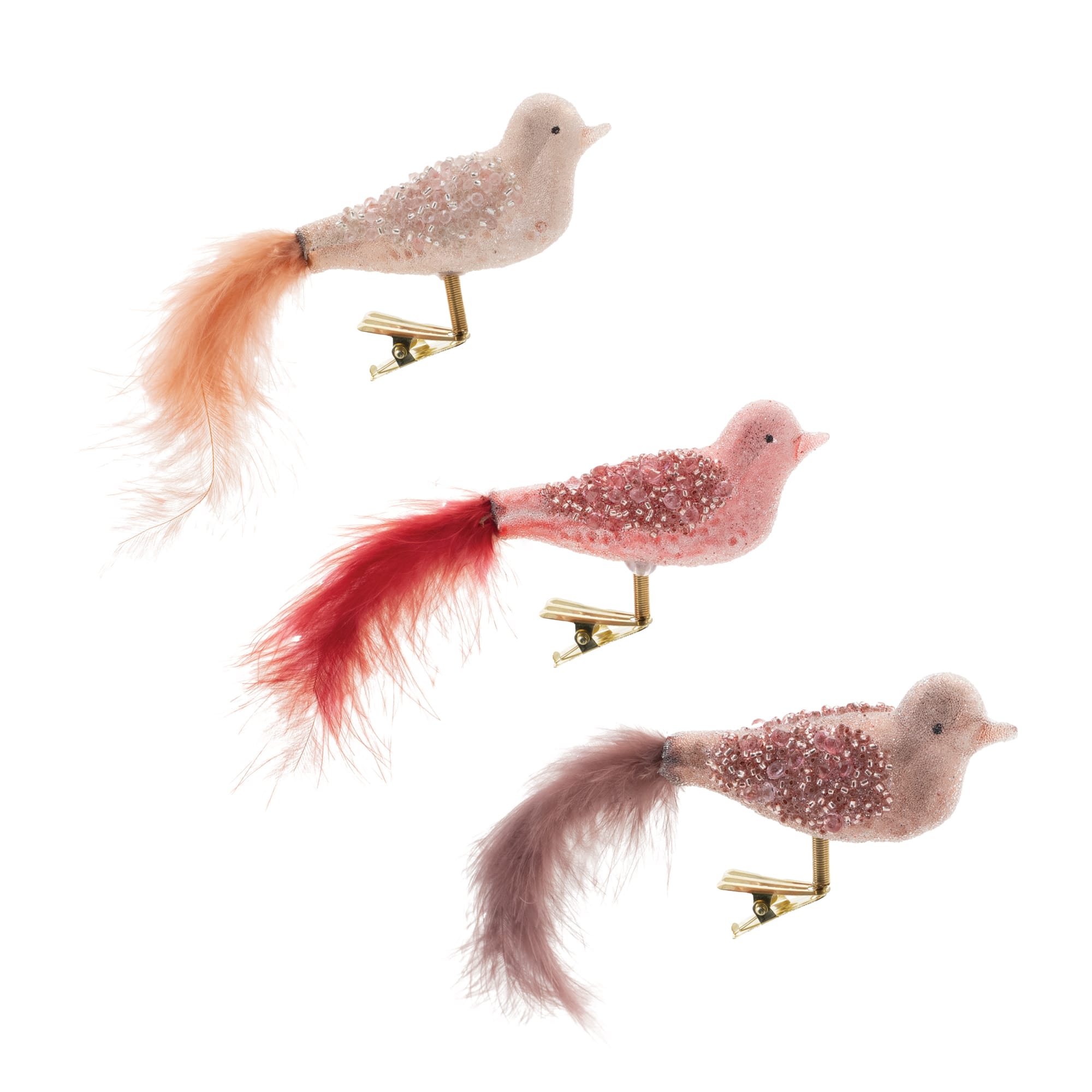6" Beaded Glass Bird Clip Ornaments, 12ct.