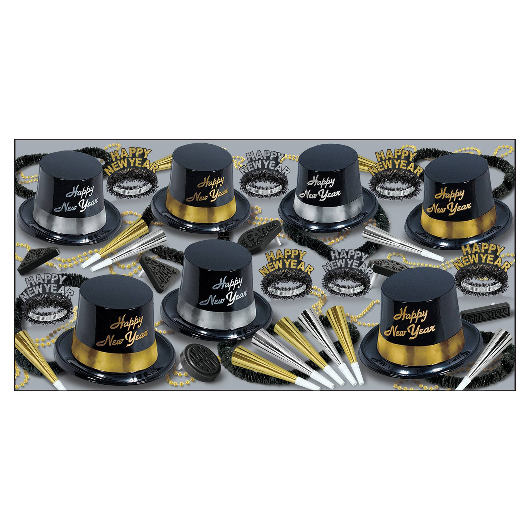 Beistle Black, Gold & Silver New Year Legacy Party Favor Kit for 50