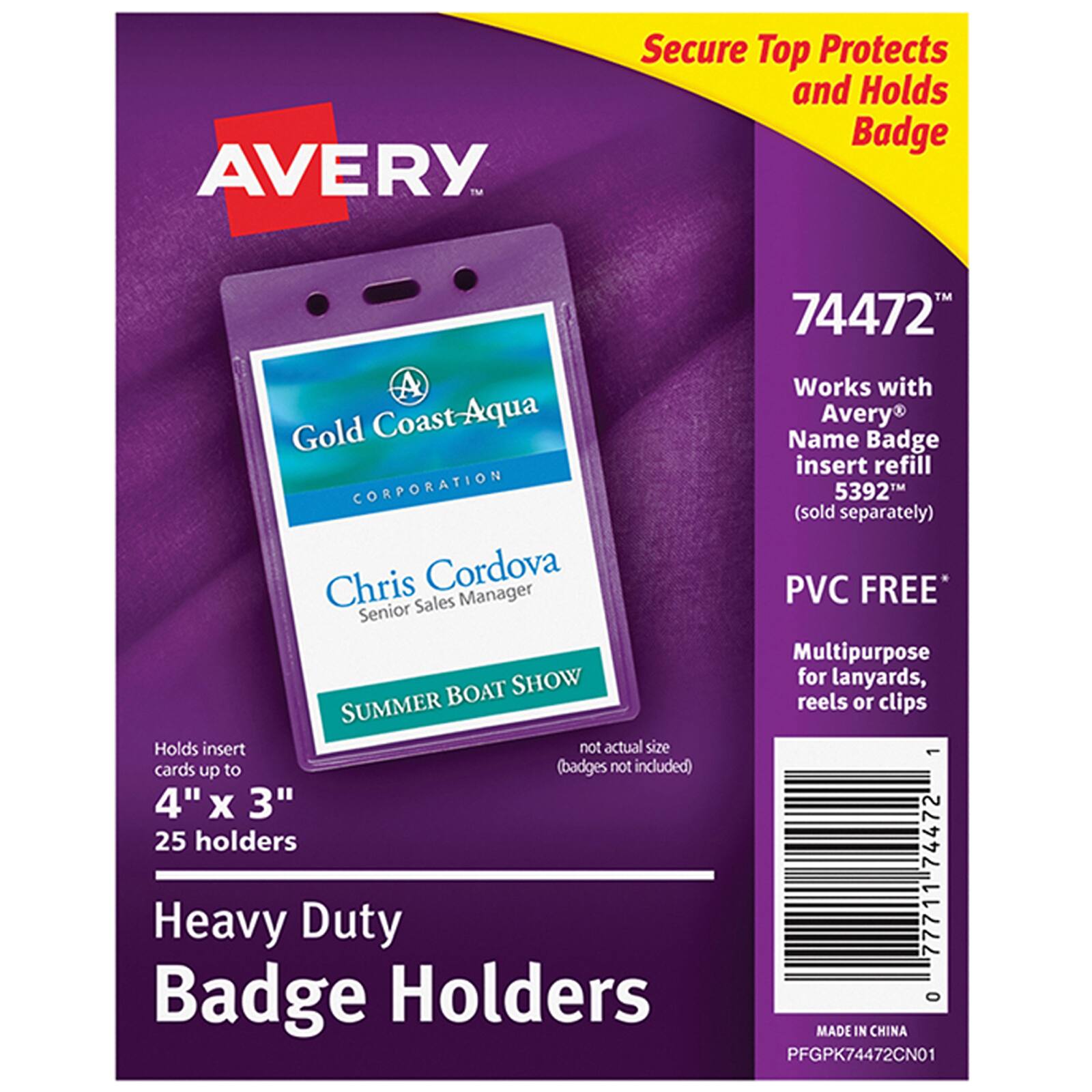 Avery® 4" x 3" Portrait Heavy Duty Badge Holders, 25ct.