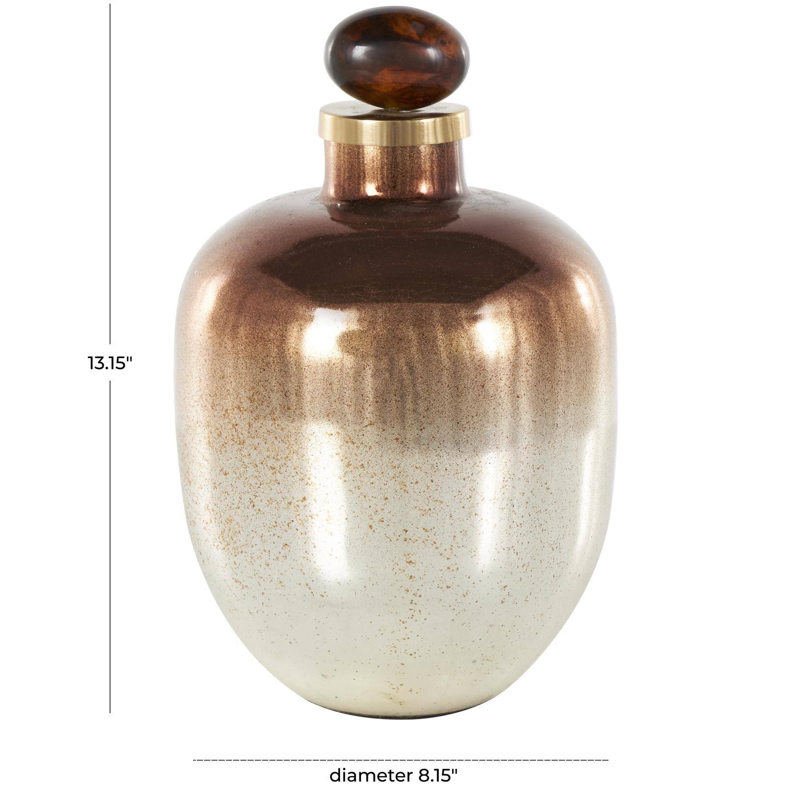 13" Gold, Beige & Copper Glass Speckled Ombre Decorative Jar