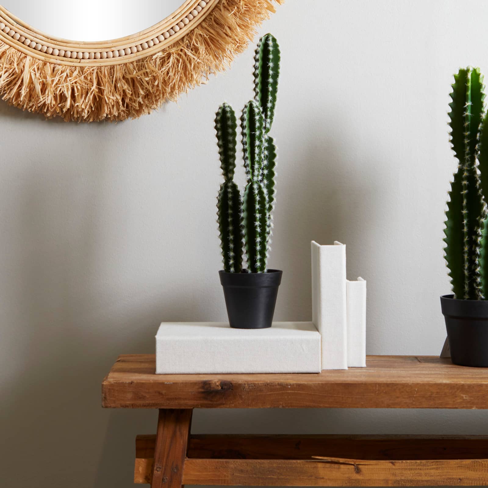 23" Green Faux Foliage Cactus Artificial Plant With Black Round Pot