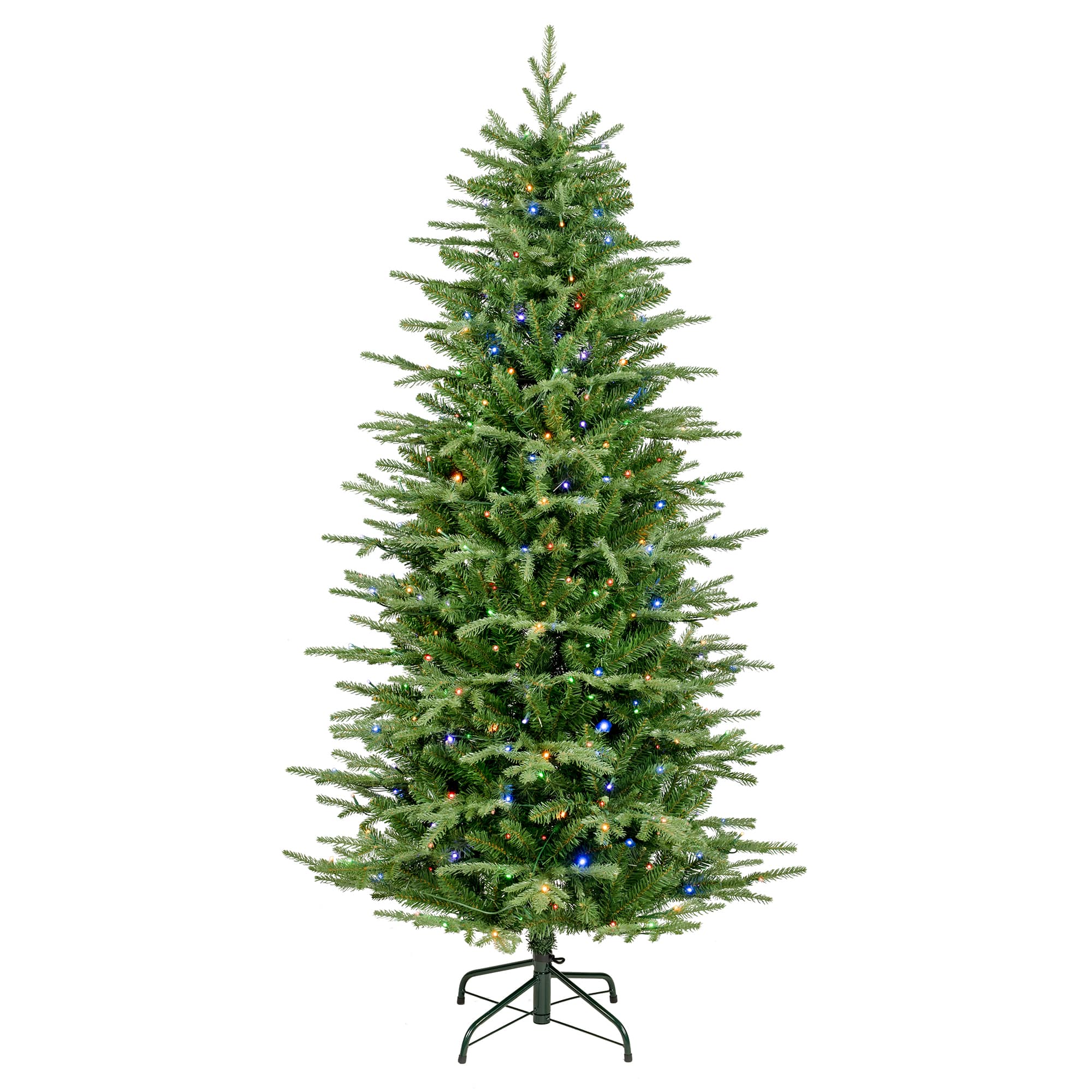 Glitzhome® 6ft. Pre-Lit Slim Fir Artificial Christmas Tree, Warm White & Multicolor Twinkling LED Lights