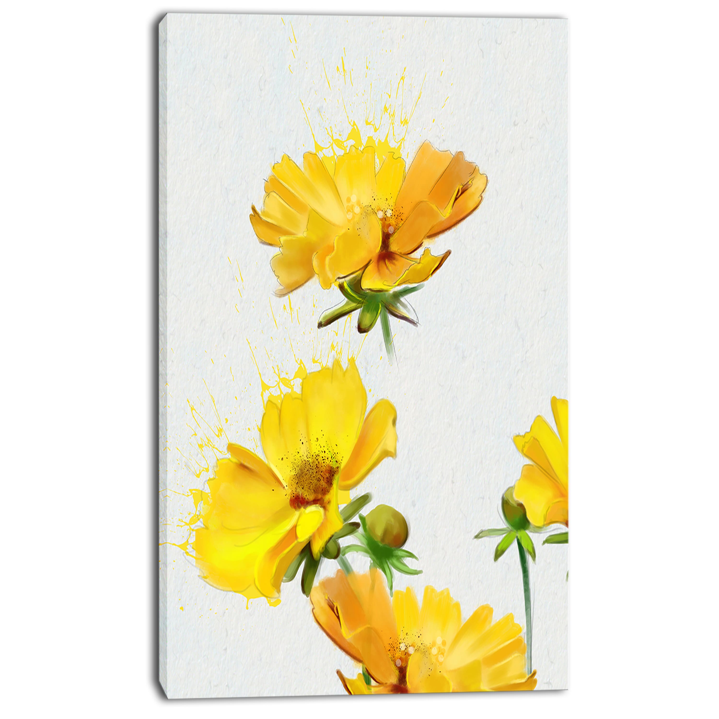 Designart - Beautiful Yellow Flowers on White - Floral Canvas Art Print