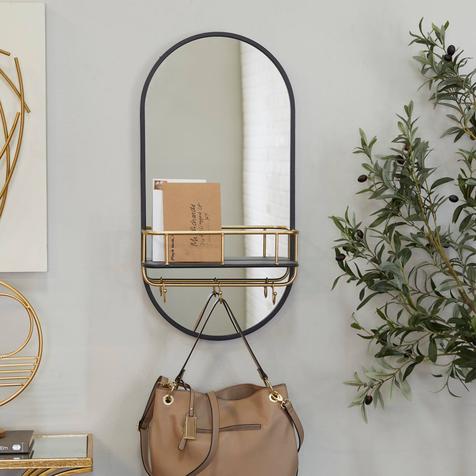 Black Metal Modern Wall Mirror, 14" x 5" x 28"