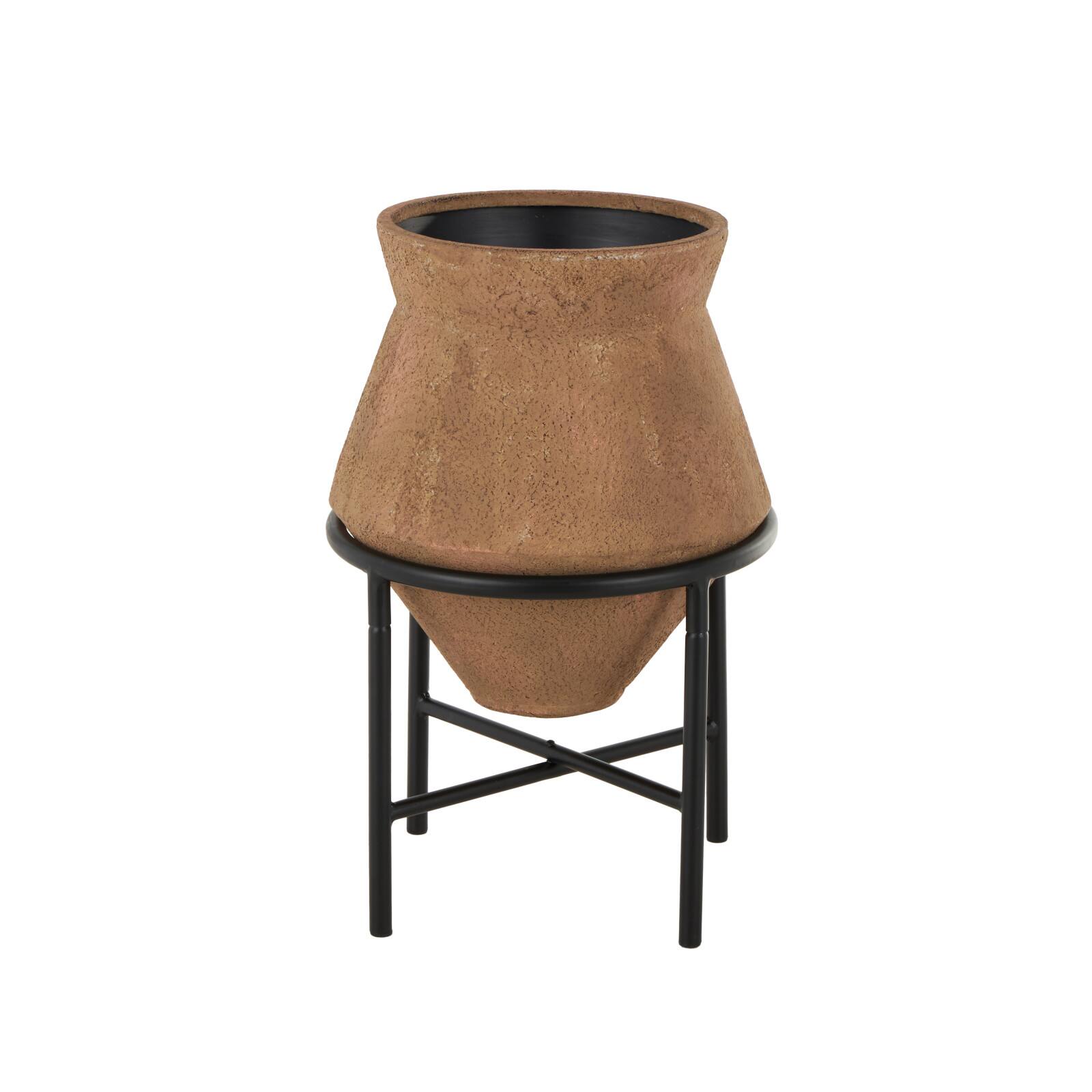 20" Brown Wide Metal Vase with Black Stand