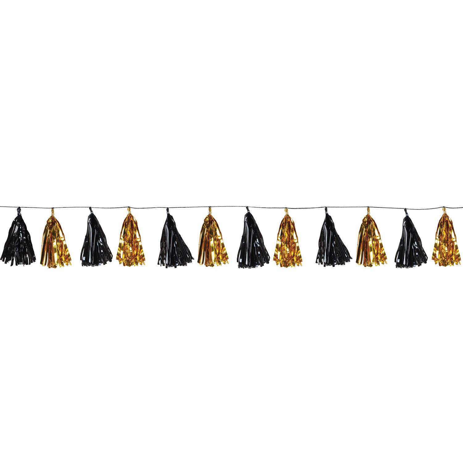 Beistle 8ft. Black & Gold Metallic Tassel Garlands, 2ct.