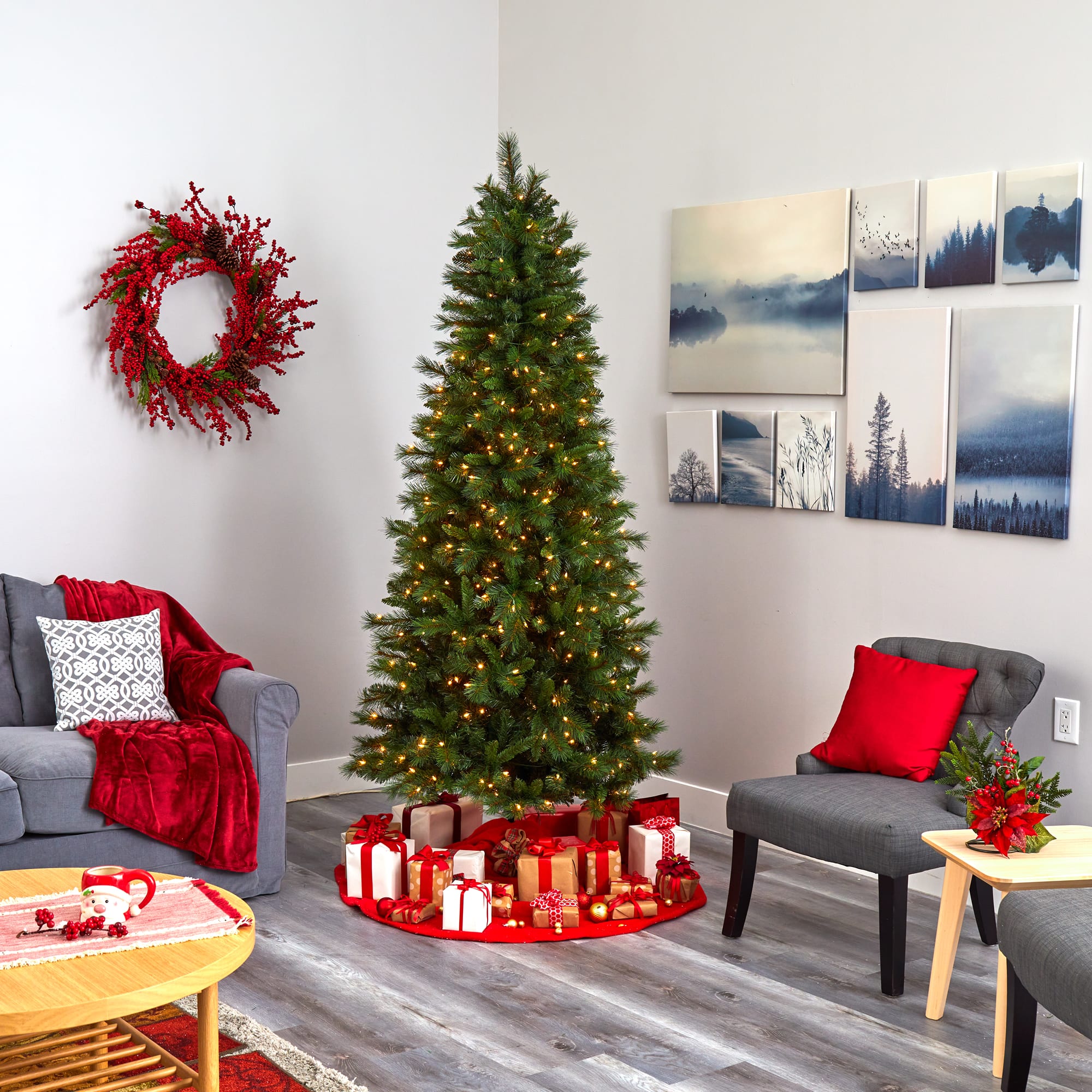7.5ft. Pre-Lit West Virginia Mountain Pine Artificial Christmas Tree, Clear LED Lights