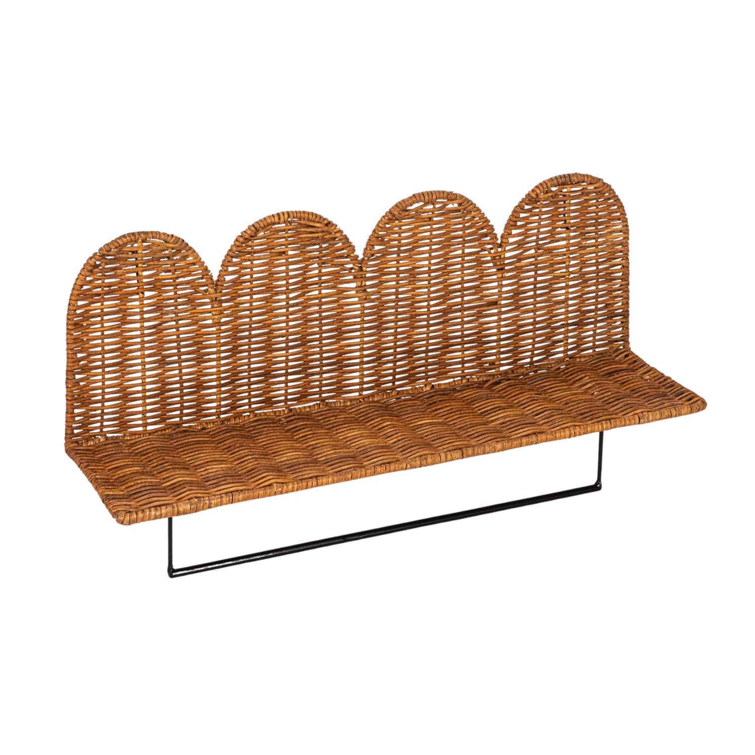 Hello Honey® Natural Rattan Wicker Wall Shelf with Scalloped Edge & Metal Rod