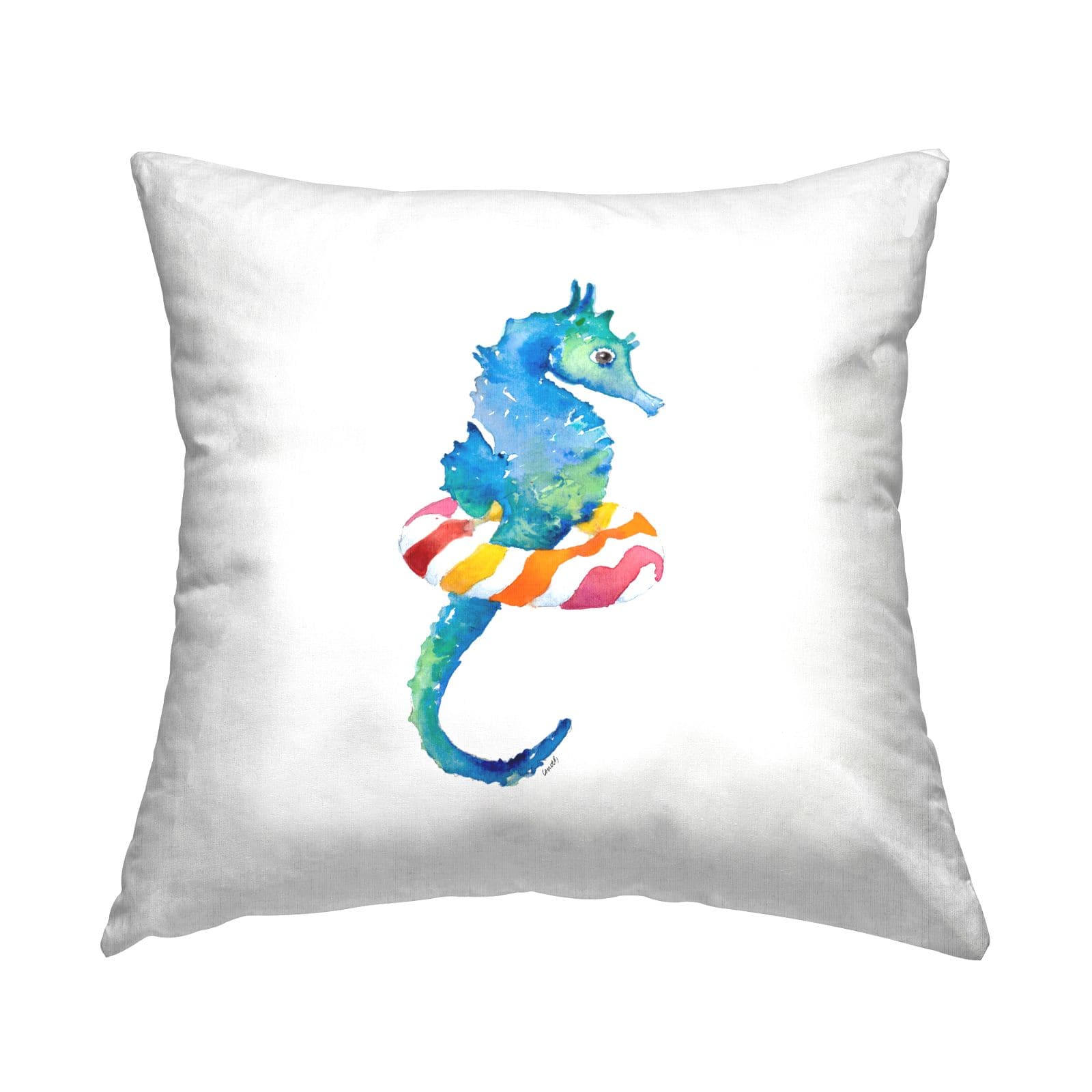 Stupell Industries Blue Seahorse Red Striped Pattern Floaty Throw Pillow, 18" x 18"