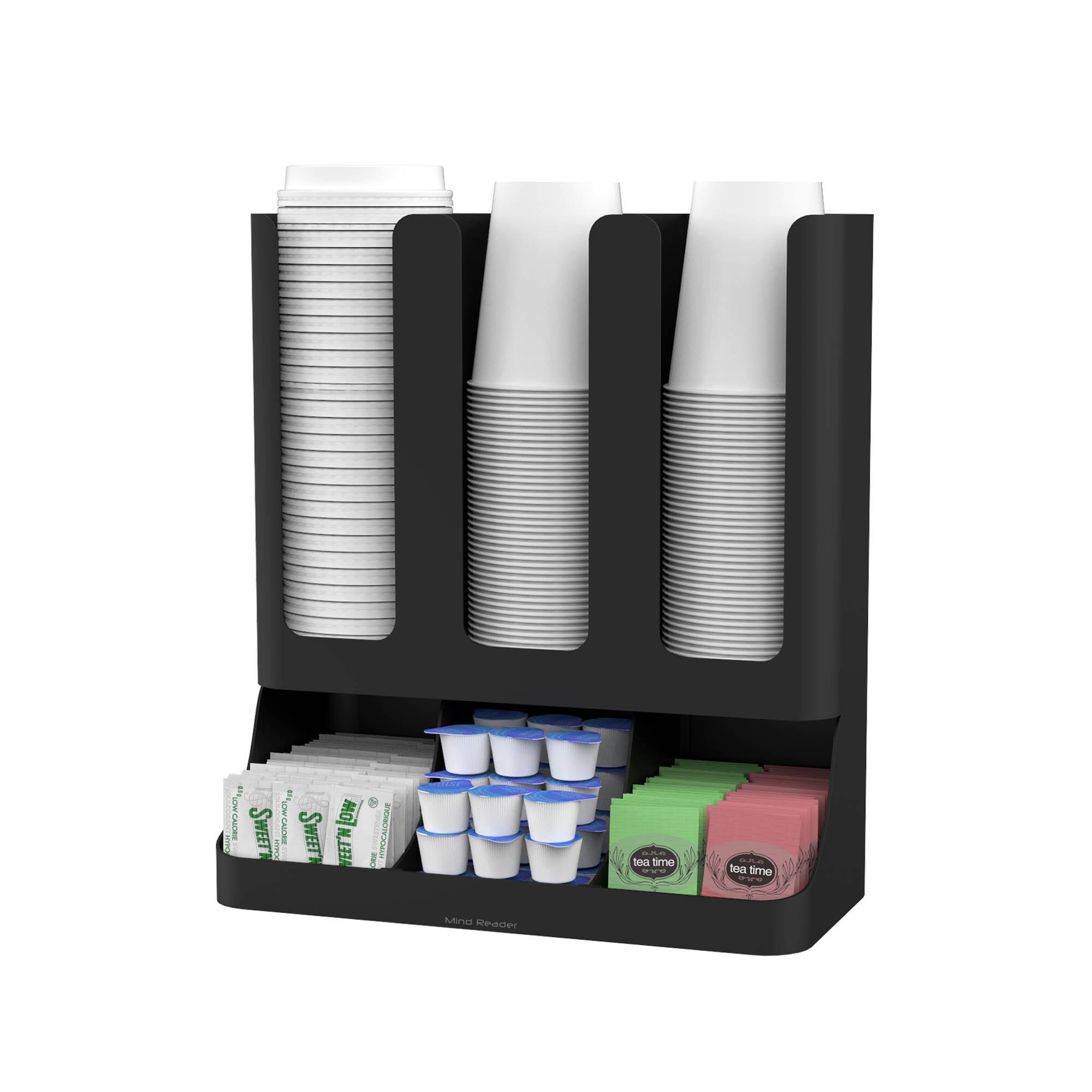 Mind Reader Black 6 Compartment Upright Breakroom Coffee Condiment and Cup Storage Organizer
