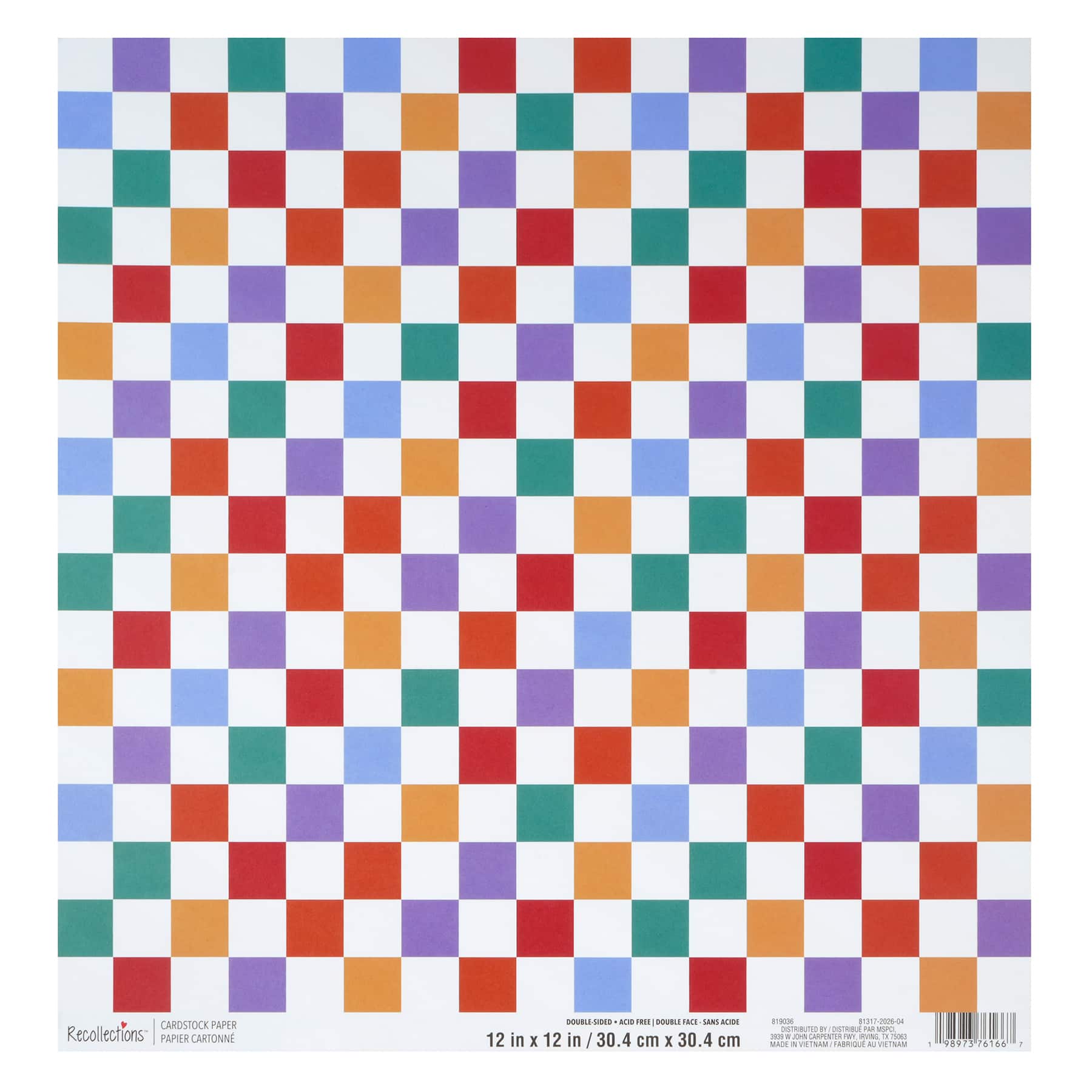 12" x 12" Rainbow Checks & Stripes Double-Sided Cardstock Paper by Recollections™