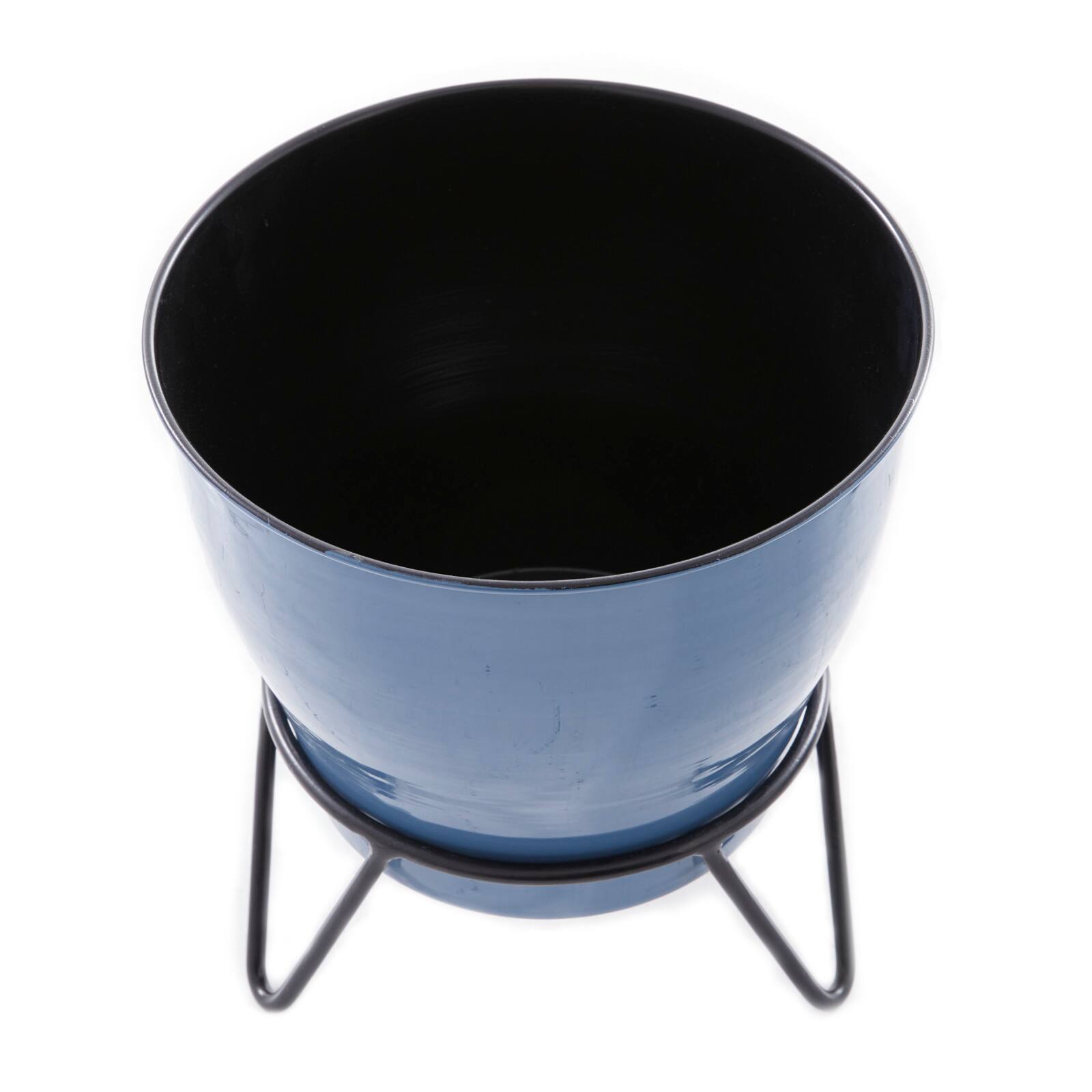 Set of 2 Blue Iron Modern Planter, 11" x 10" x 10"
