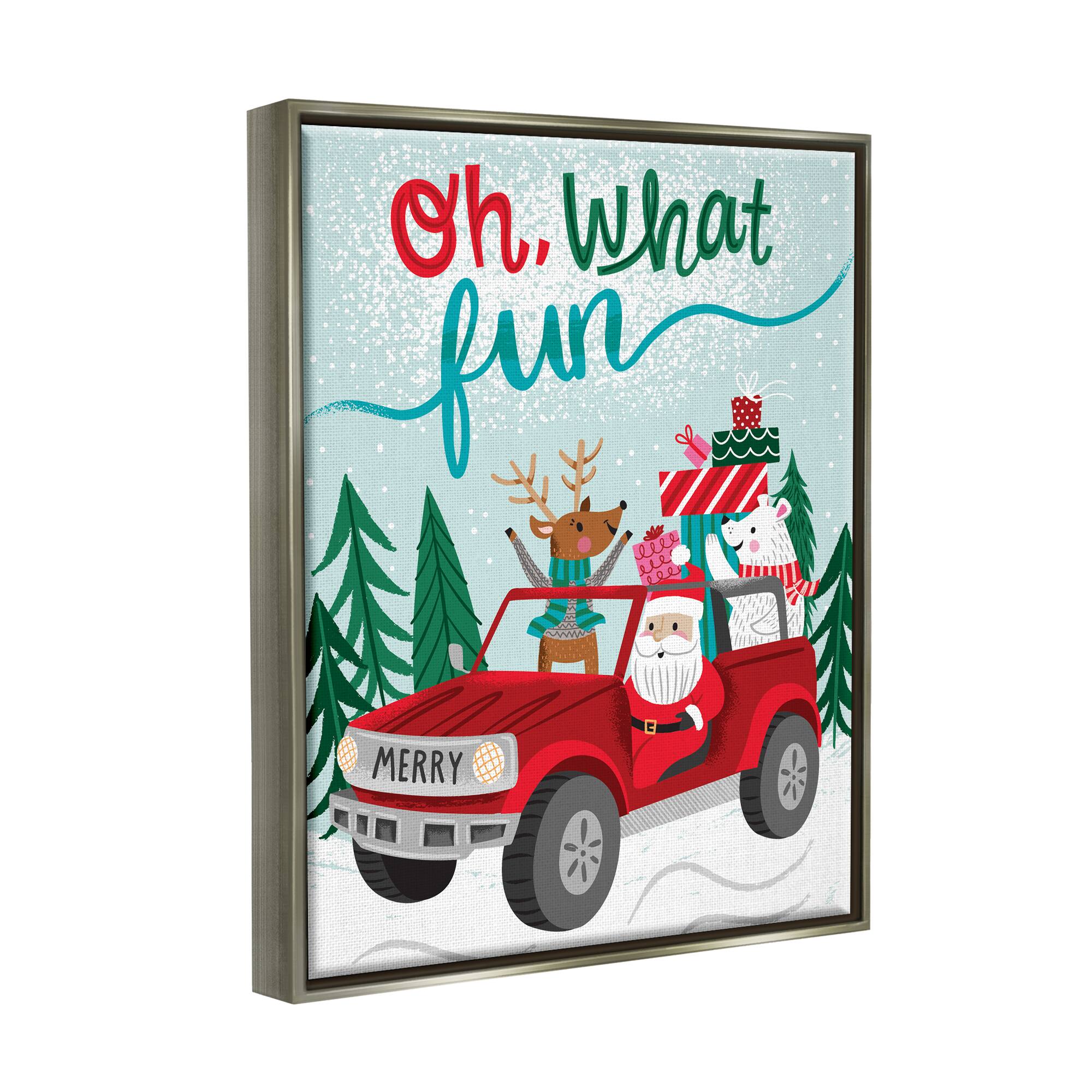 Stupell Industries Oh What Fun Santa Driving Gifts Framed Floater Canvas Wall Art