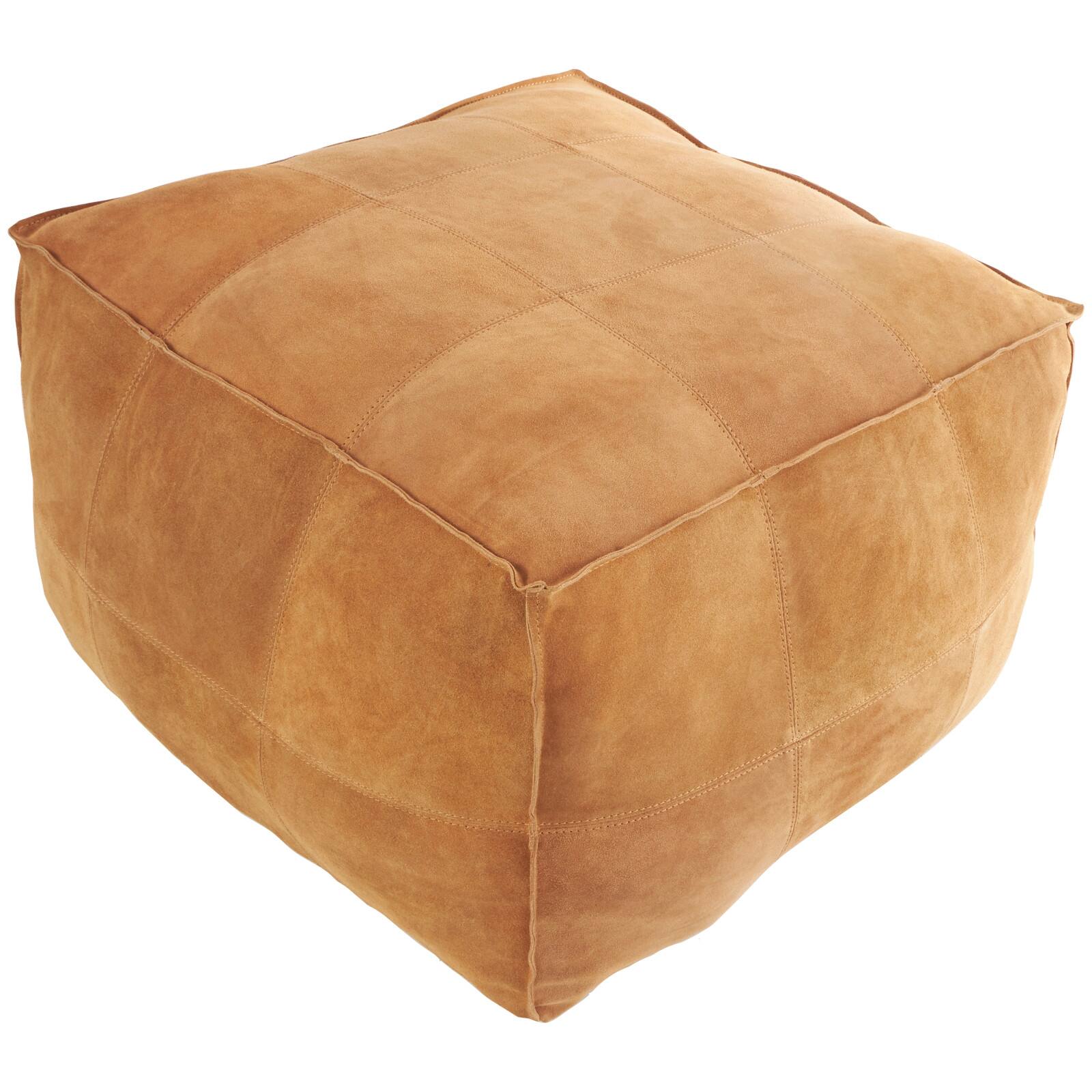 28" Leather Low Profile Square Pouf with Patchwork Design