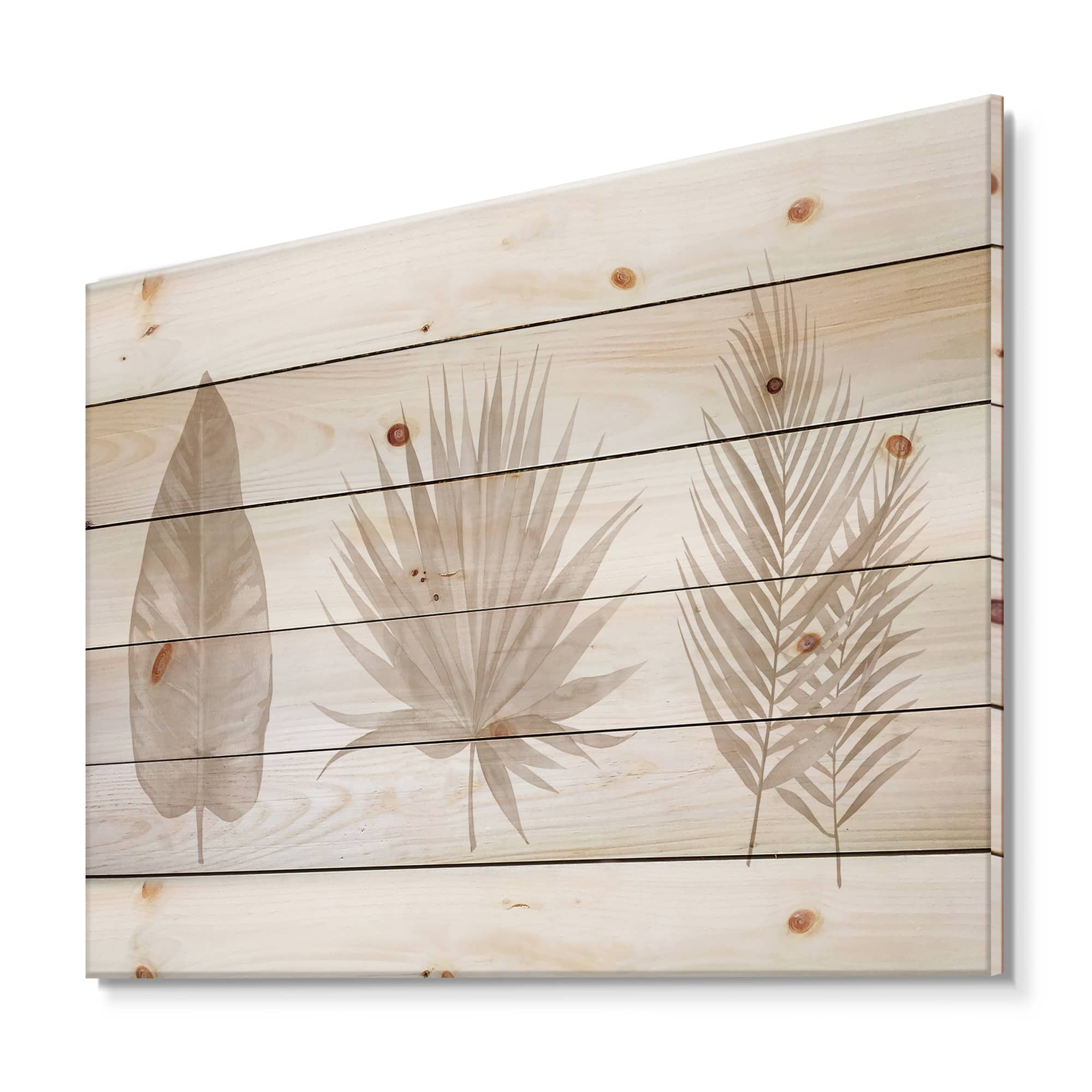 Designart - Tropical Beiges Leaves - Traditional Print on Natural Pine Wood