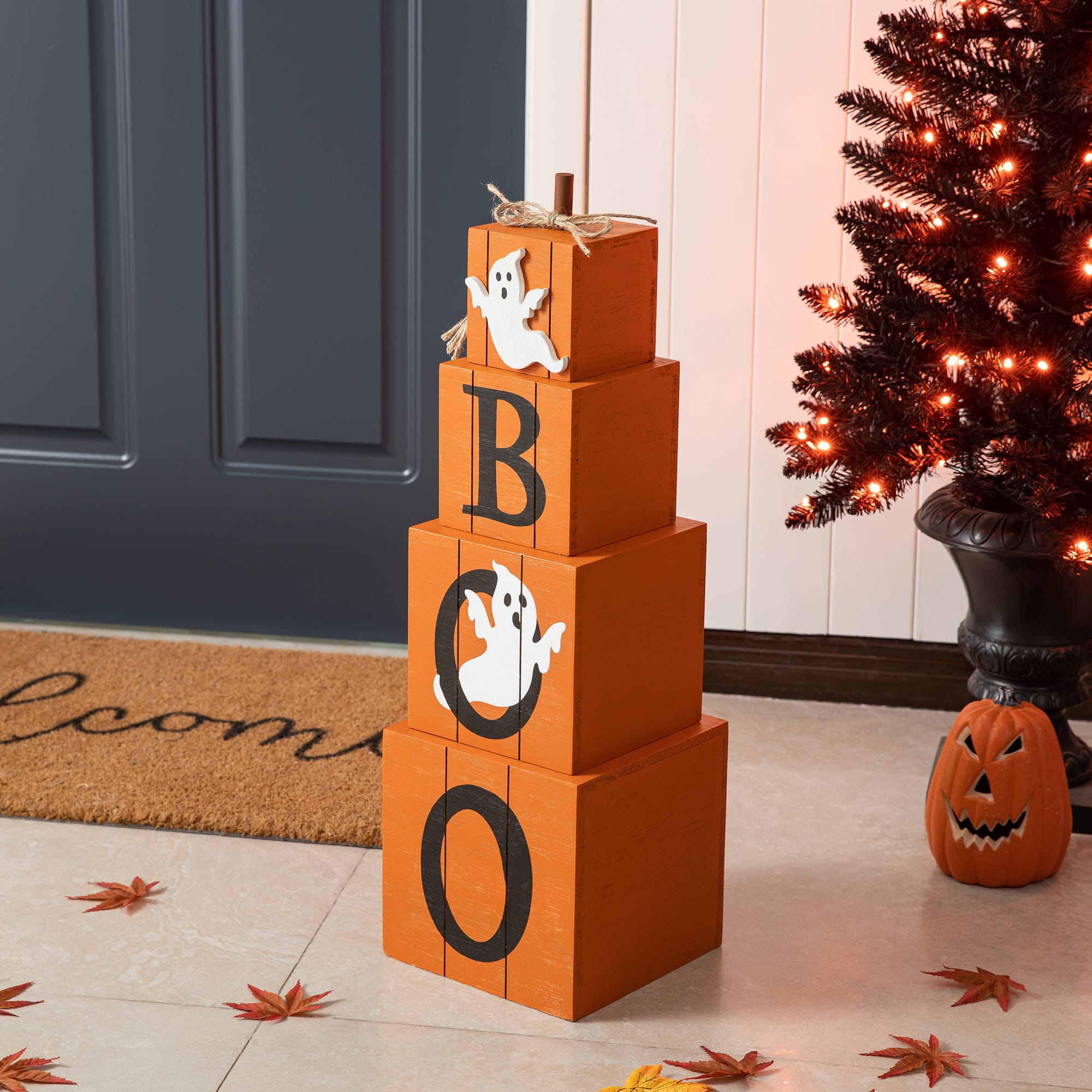 Glitzhome® 25.5" Double-Sided Wood Fall & Halloween Porch Décor