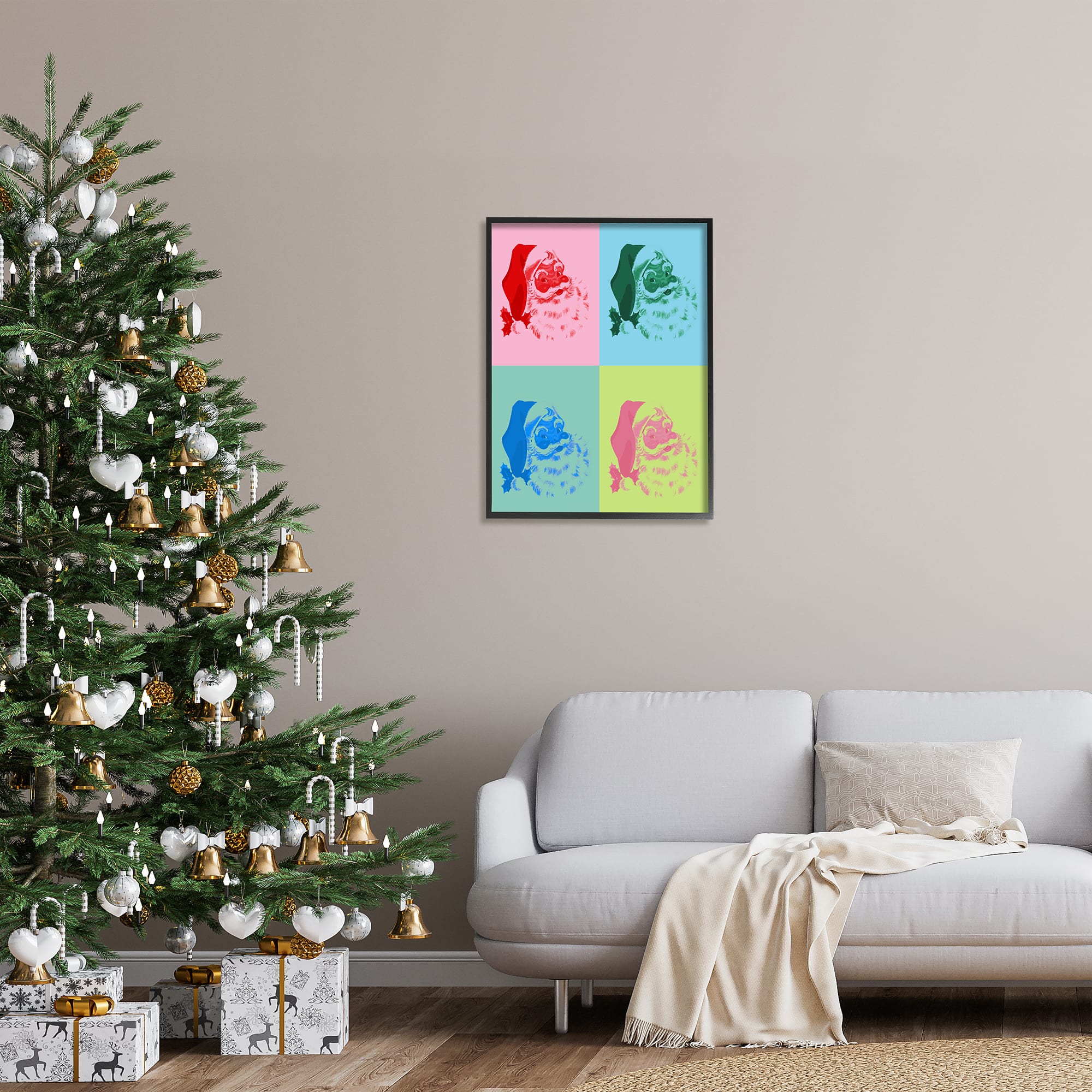 Stupell Industries Pop Style Christmas Santa Framed Giclee Art