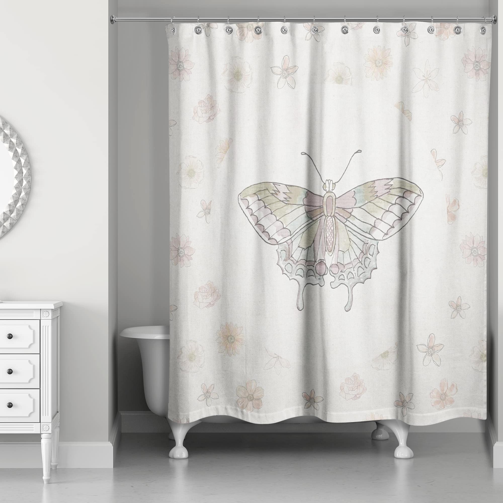 Butterfly & Floral Shower Curtain