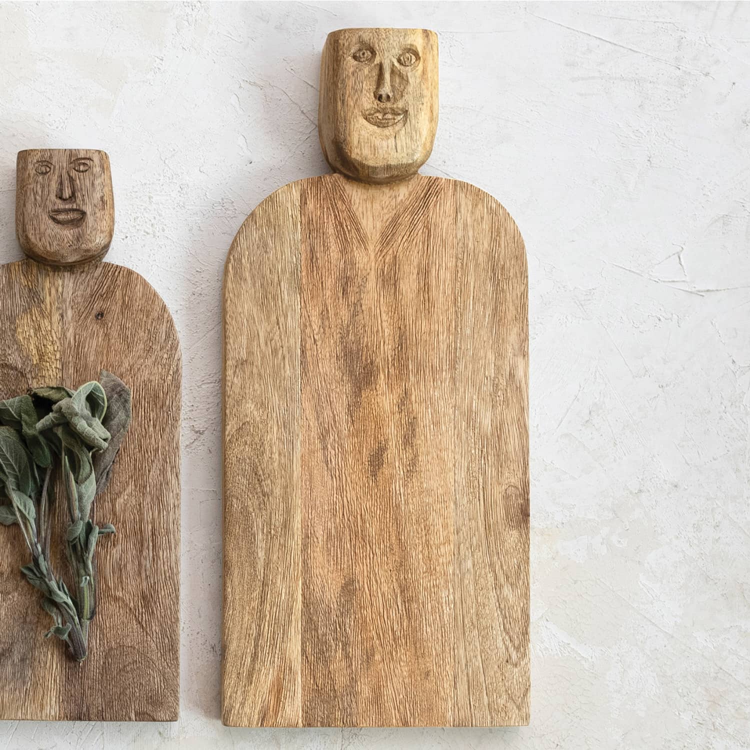 Hello Honey® Hand-Carved Mango Wood Cutting Board with Face Handle