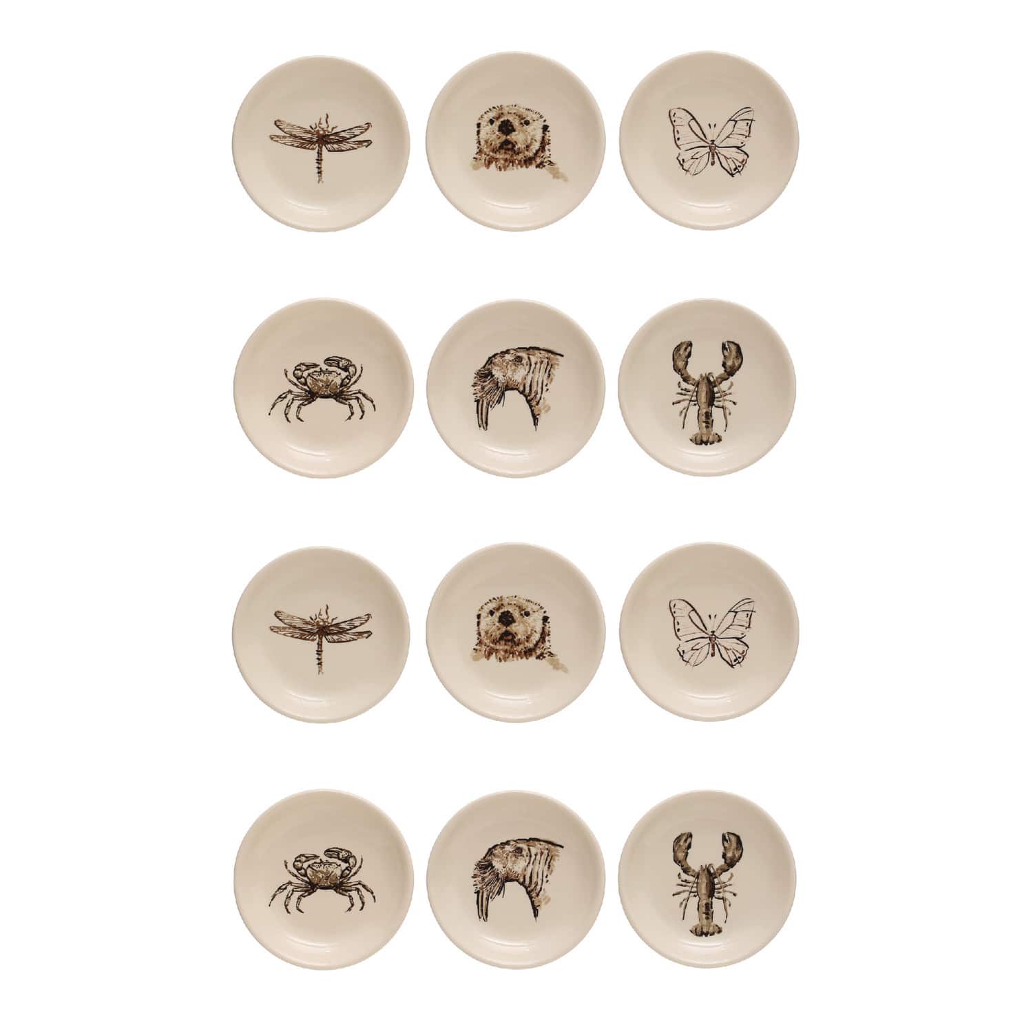 Hello Honey® 3" Cream Round Stoneware Dish Set with Animal Prints