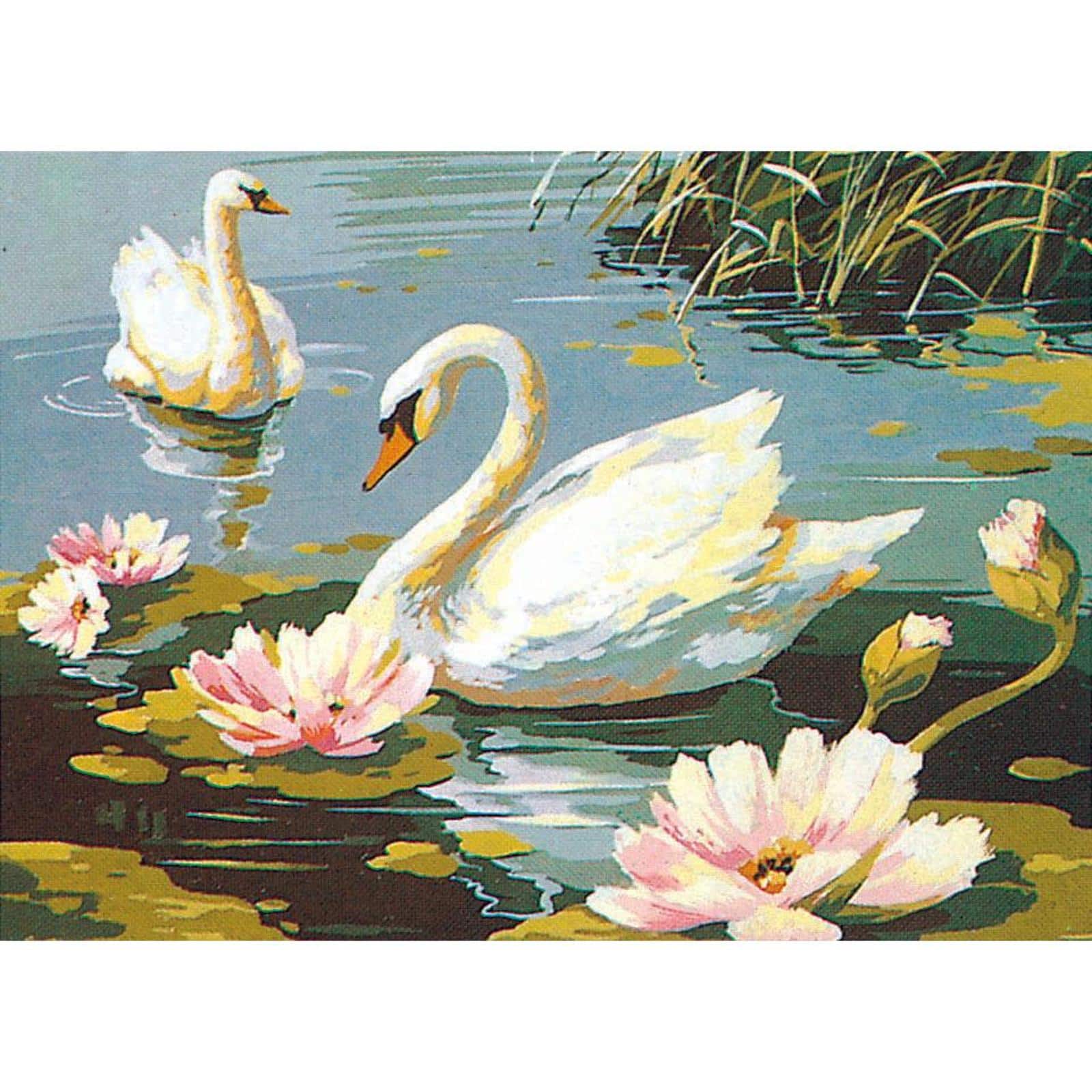 Seg De Paris The Swans Printed Tapestry Needlepoint Canvas