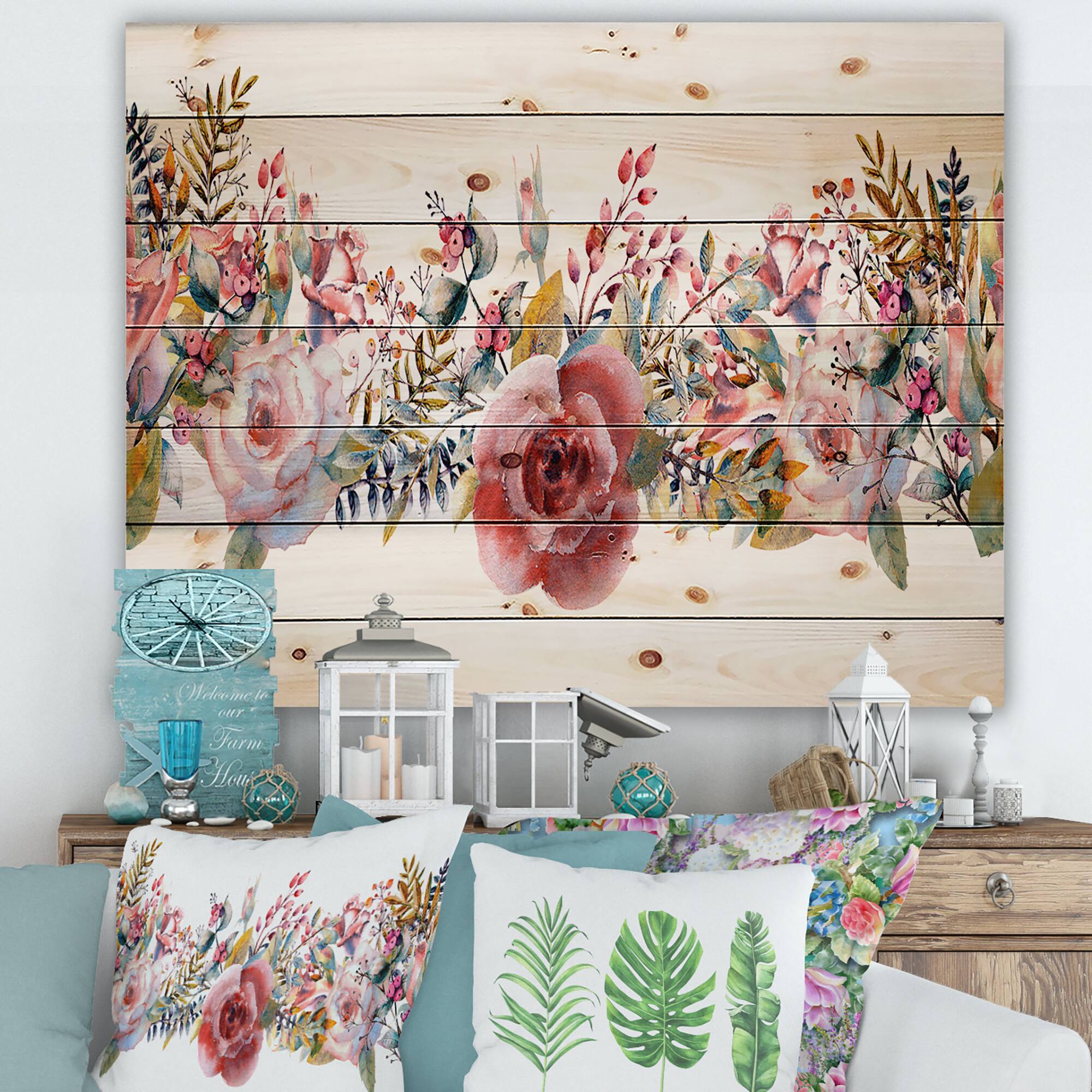 Designart - Pink Roses and Wildflower