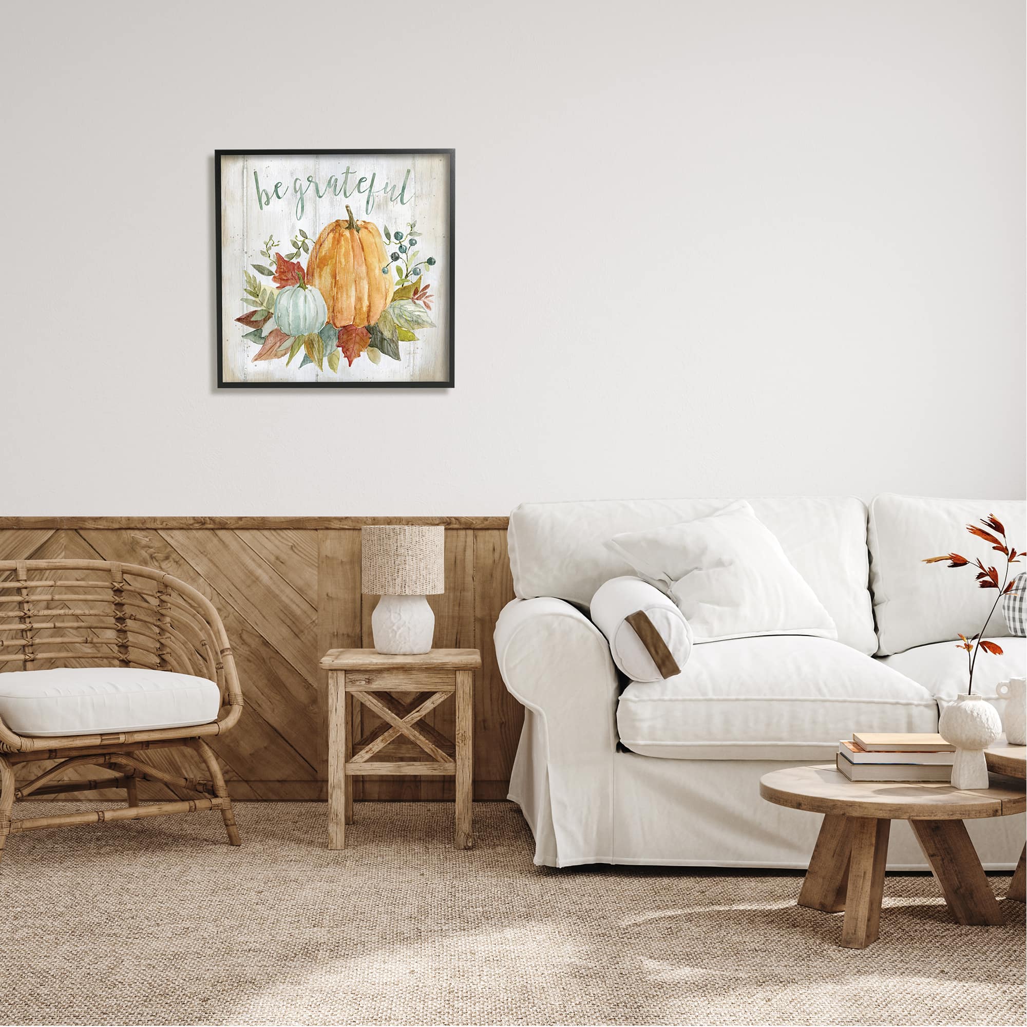 Stupell Industries Be Grateful Autumnal Botanicals Framed Giclee Art