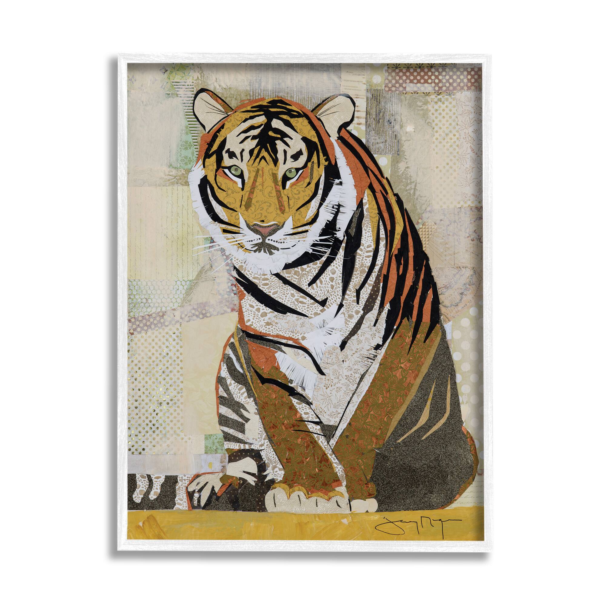 Stupell Industries Resting Jungle Tiger over Abstract Patterns in White Frame Wall Art