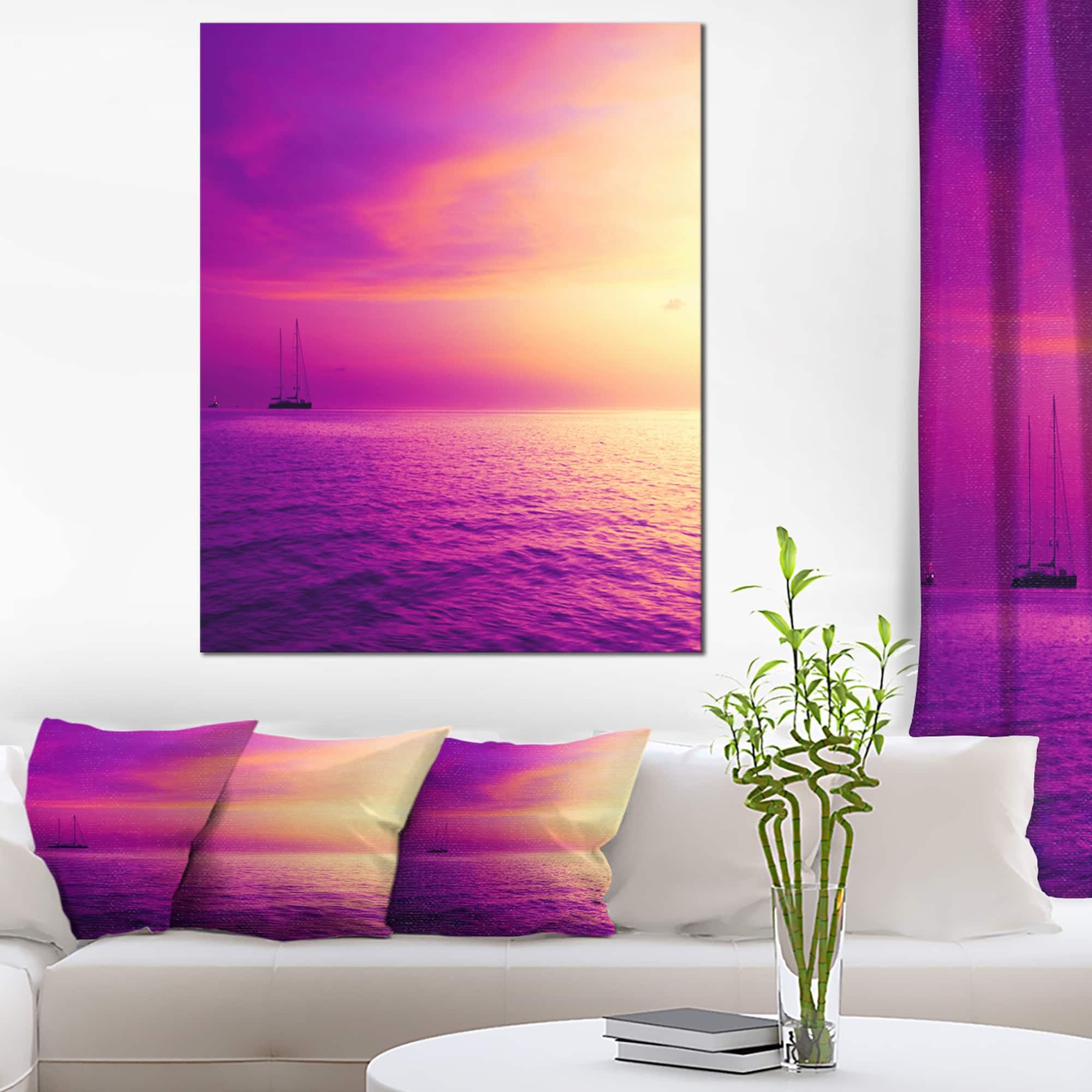 Designart - Purple Sea in Maldives At Sunset - Large Seashore Canvas Print