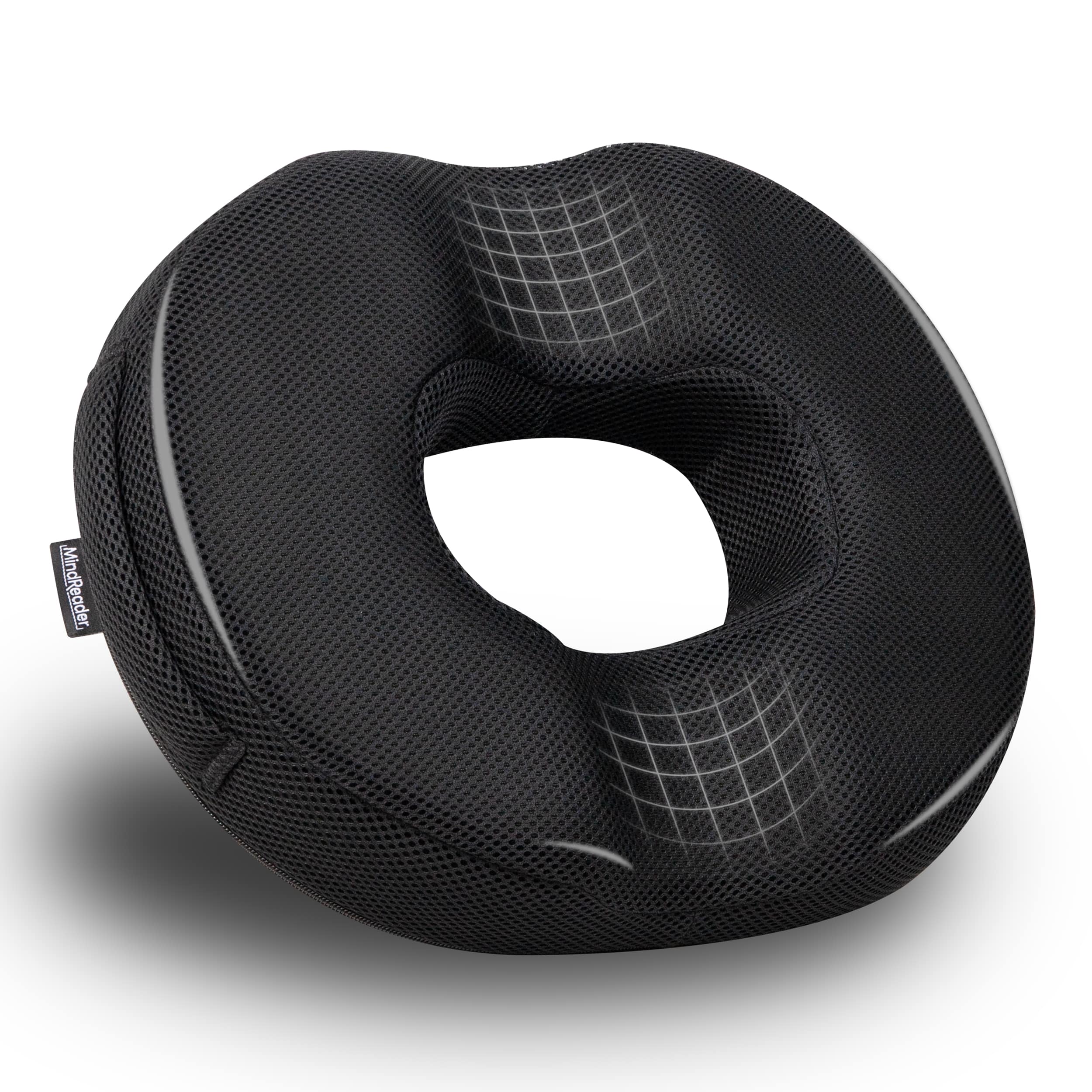 Mind Reader Donut Pillow Seat Cushion with Air-Cloud Technology, Tailbone, Hemorrhoid, Pregnancy Relief, Black