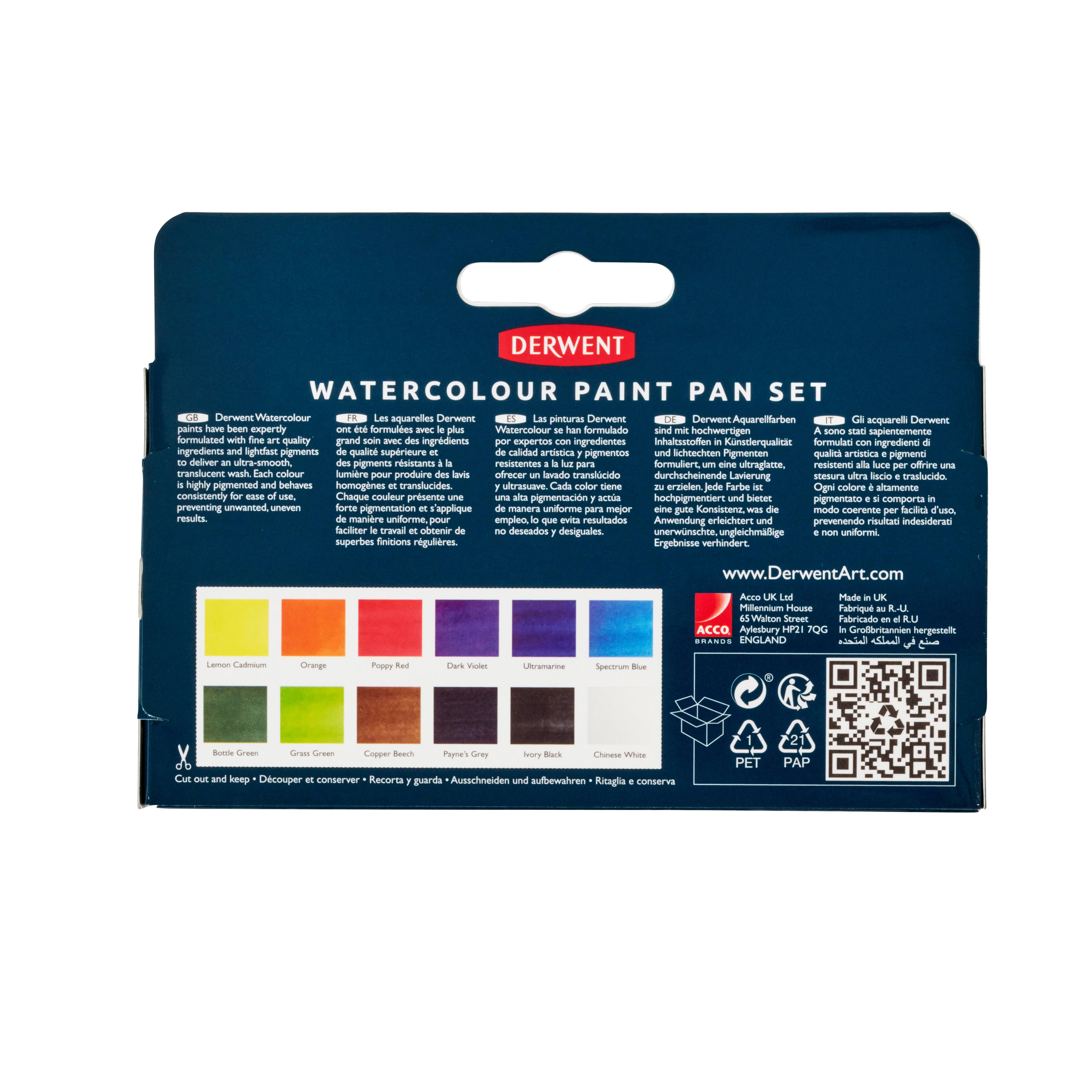 Derwent® 12 Color Watercolour Paint Pan Set