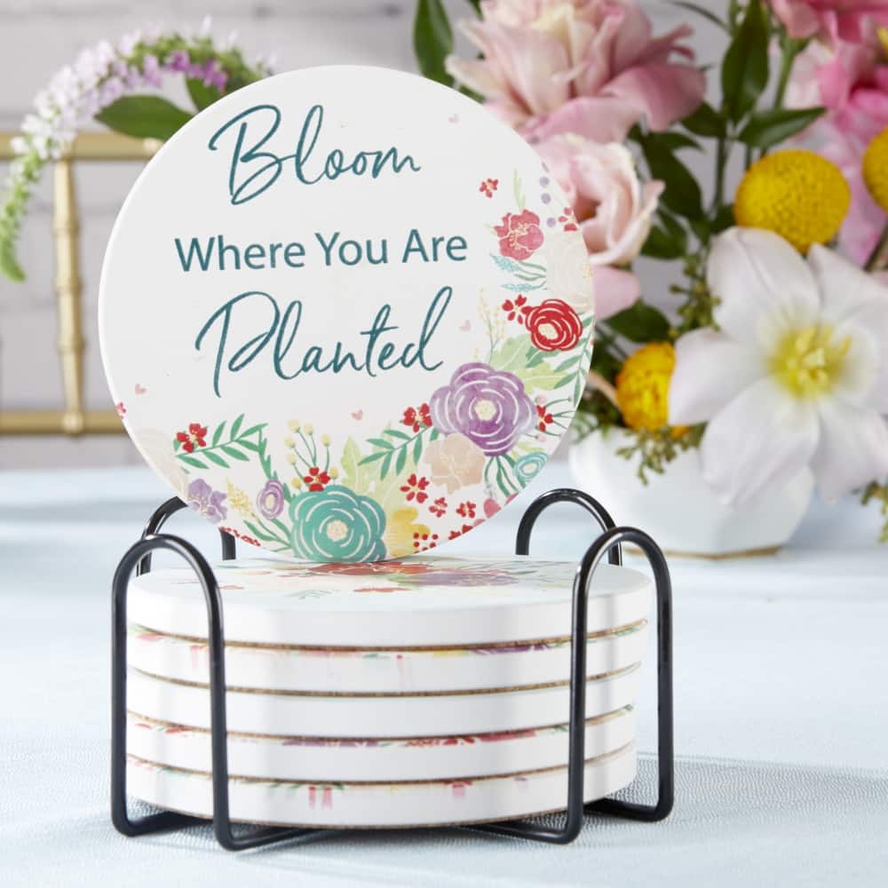 Kate Aspen® Garden Blooms Ceramic Coasters with Holder, 6ct.