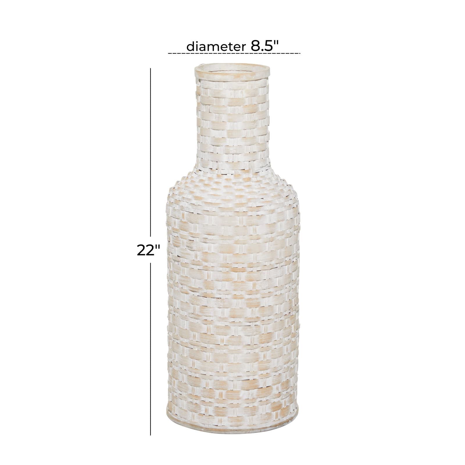 White Bamboo Tall Woven Floor Vase 8" x 8" x 22"