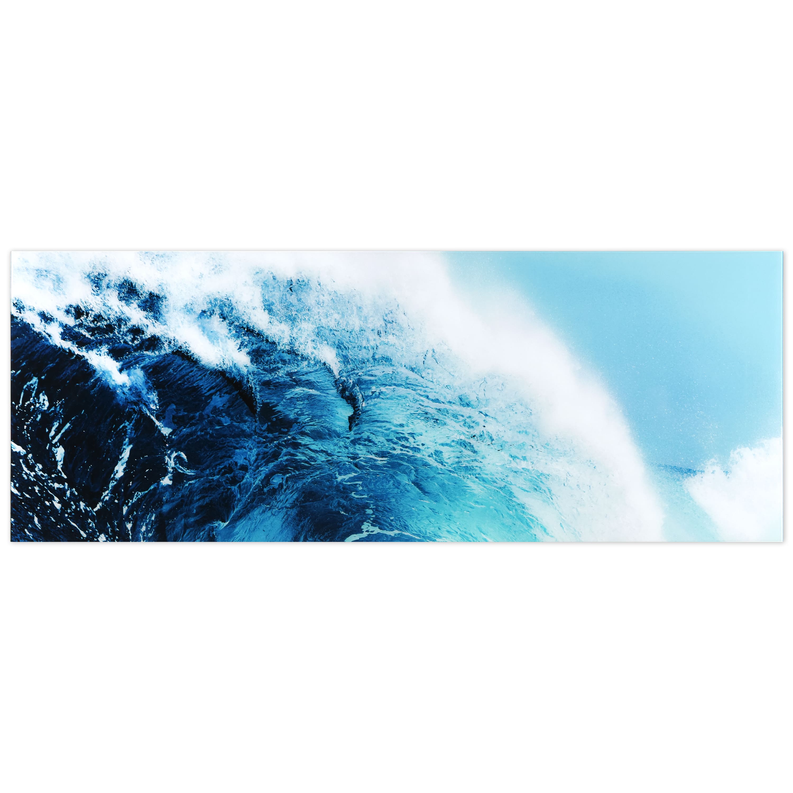 Empire Art Direct 24" x 63" Blue Wave 1 Frameless Free Floating Printed Tempered Glass Wall Art
