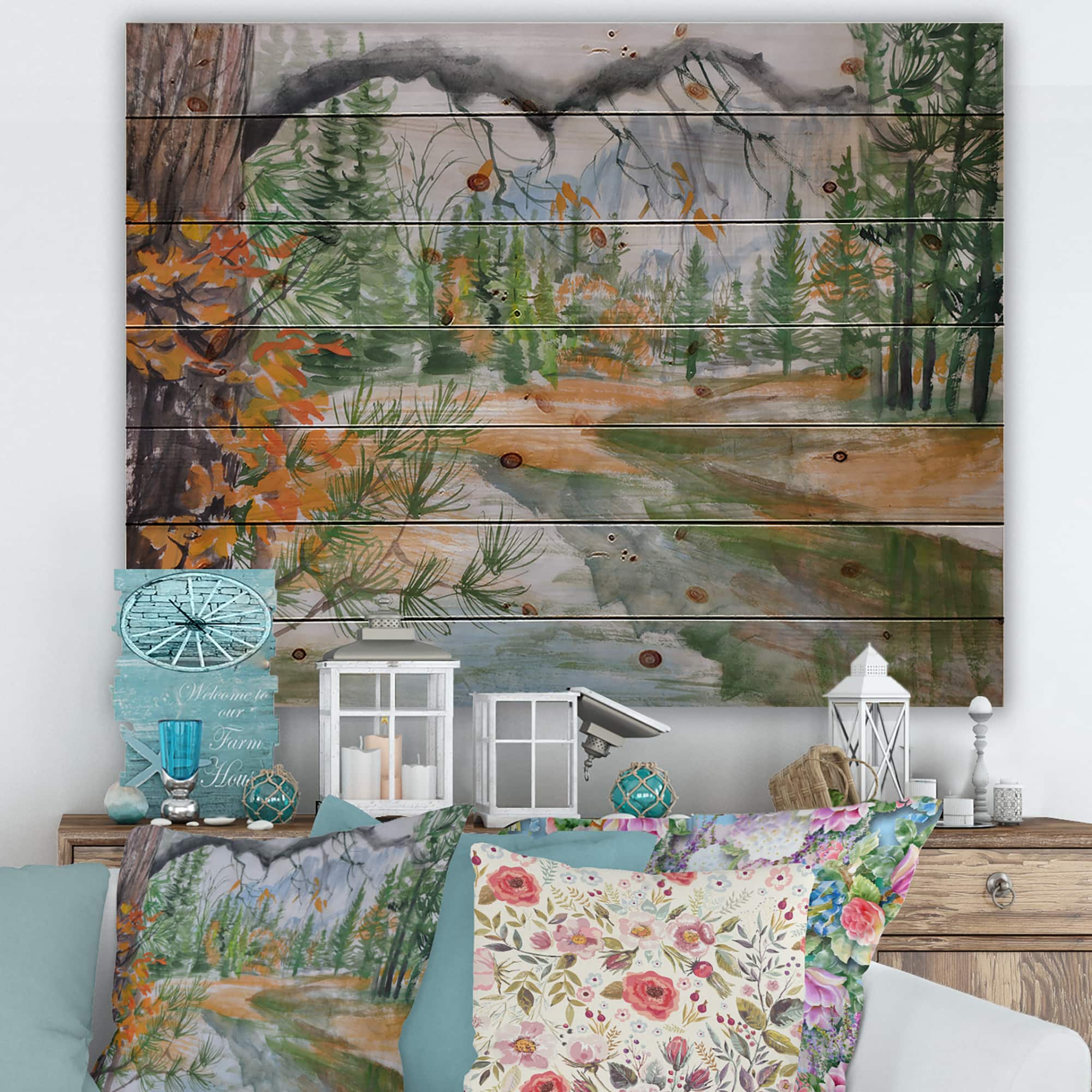 Designart - River With Trees In Autumn Forest