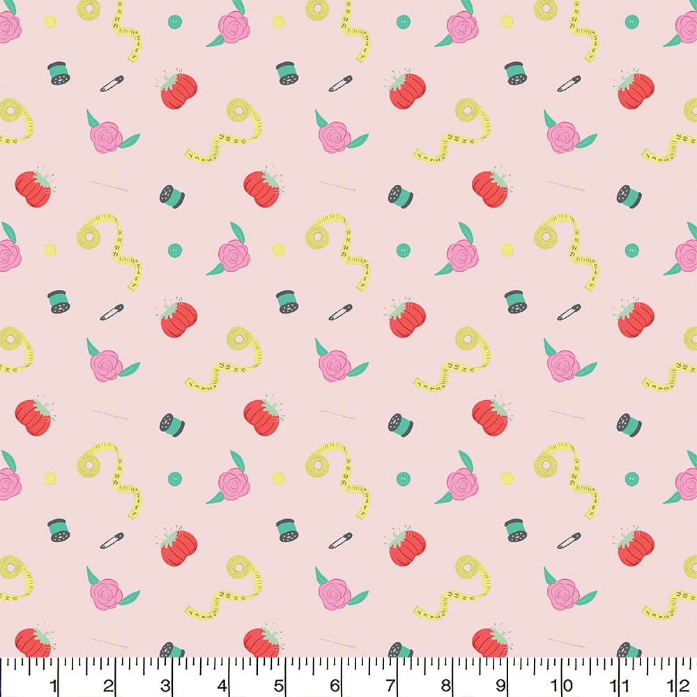 Eugene Textiles Pink Sewing Toss Cotton Quilting Fabric