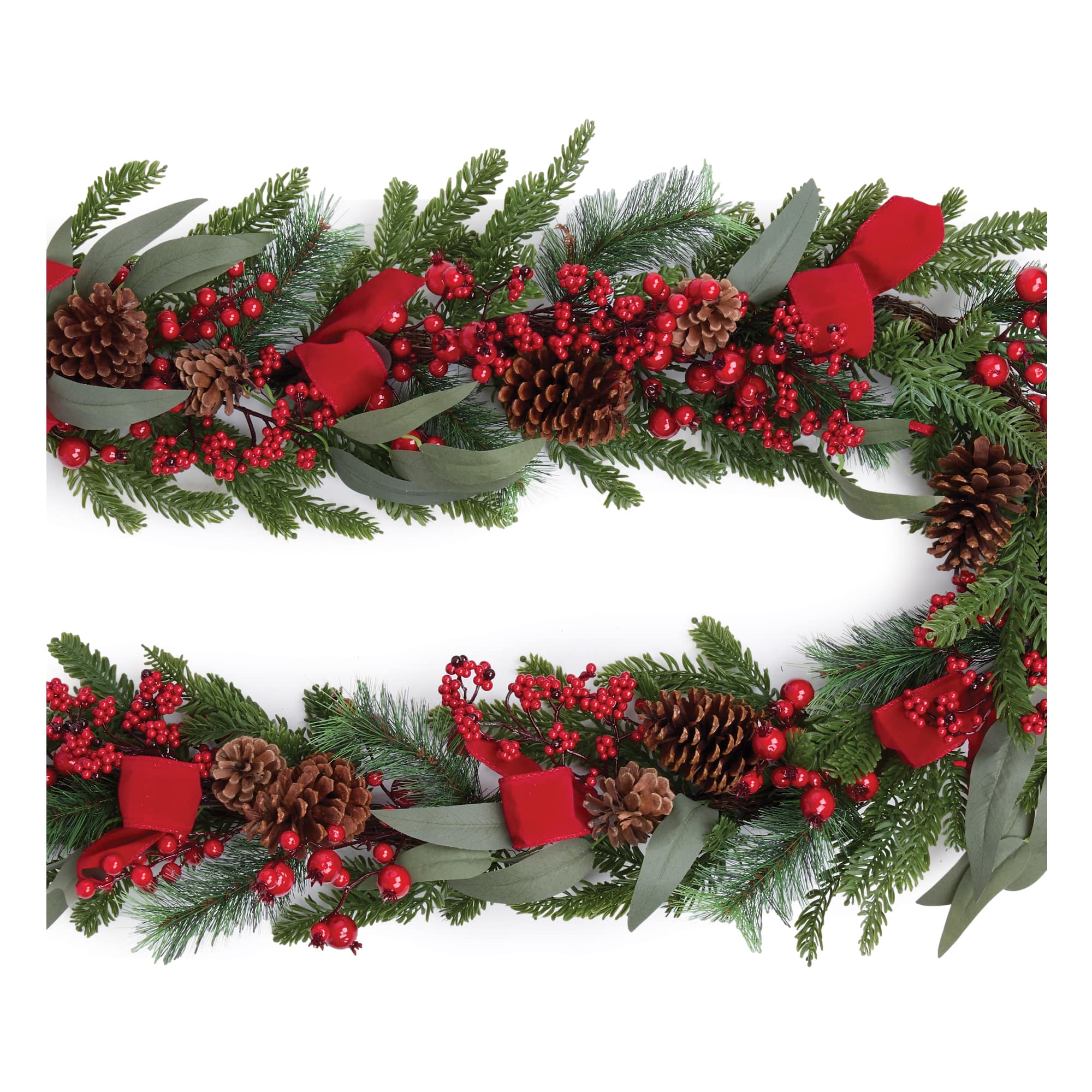 Melrose 6ft. Green Fresh Touch Pine, Pinecones & Berry with Ribbon Decorative Garland