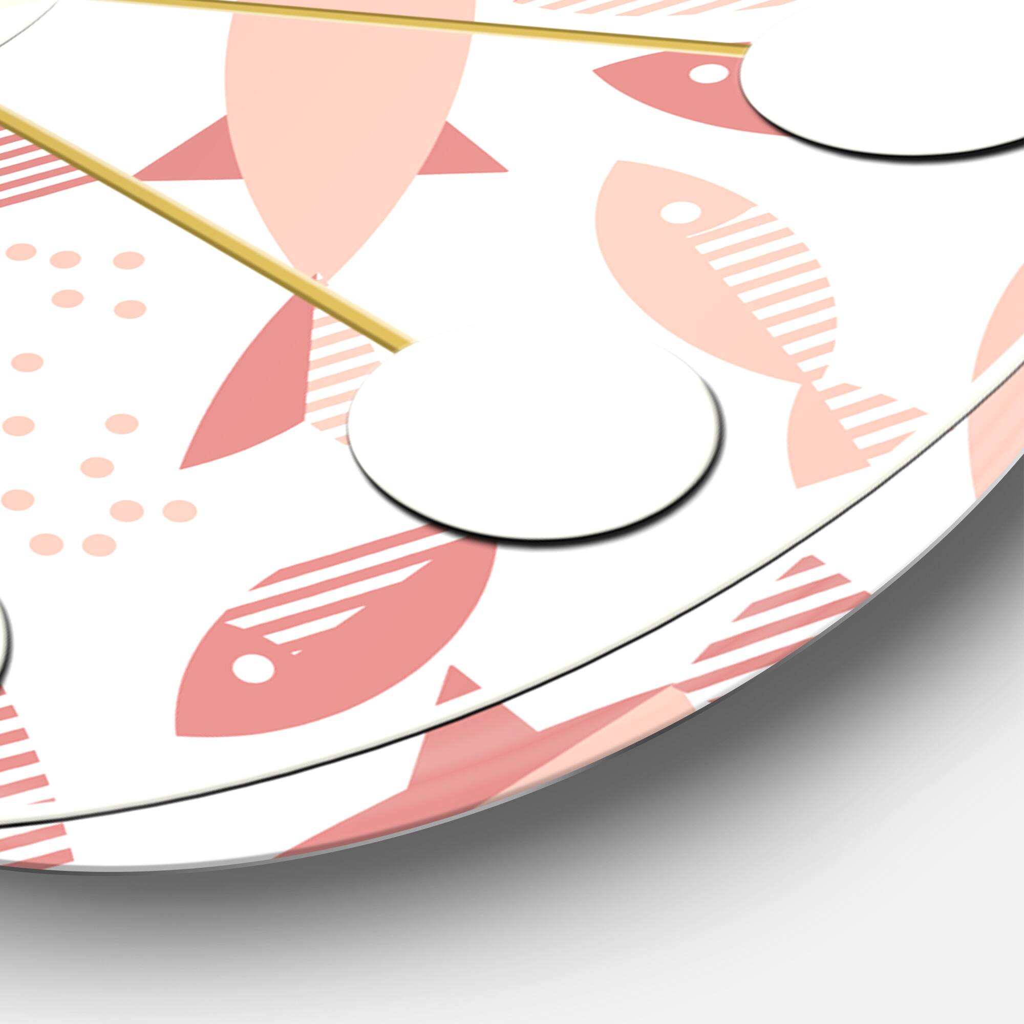 Designart 'Pink Fishes Pattern Mid-Century Modern Wall Clock