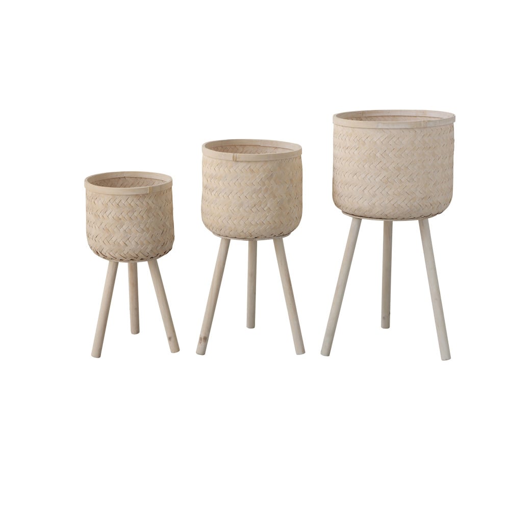 Hello Honey® Brown Round Bamboo Floor Basket with Wood Legs Set