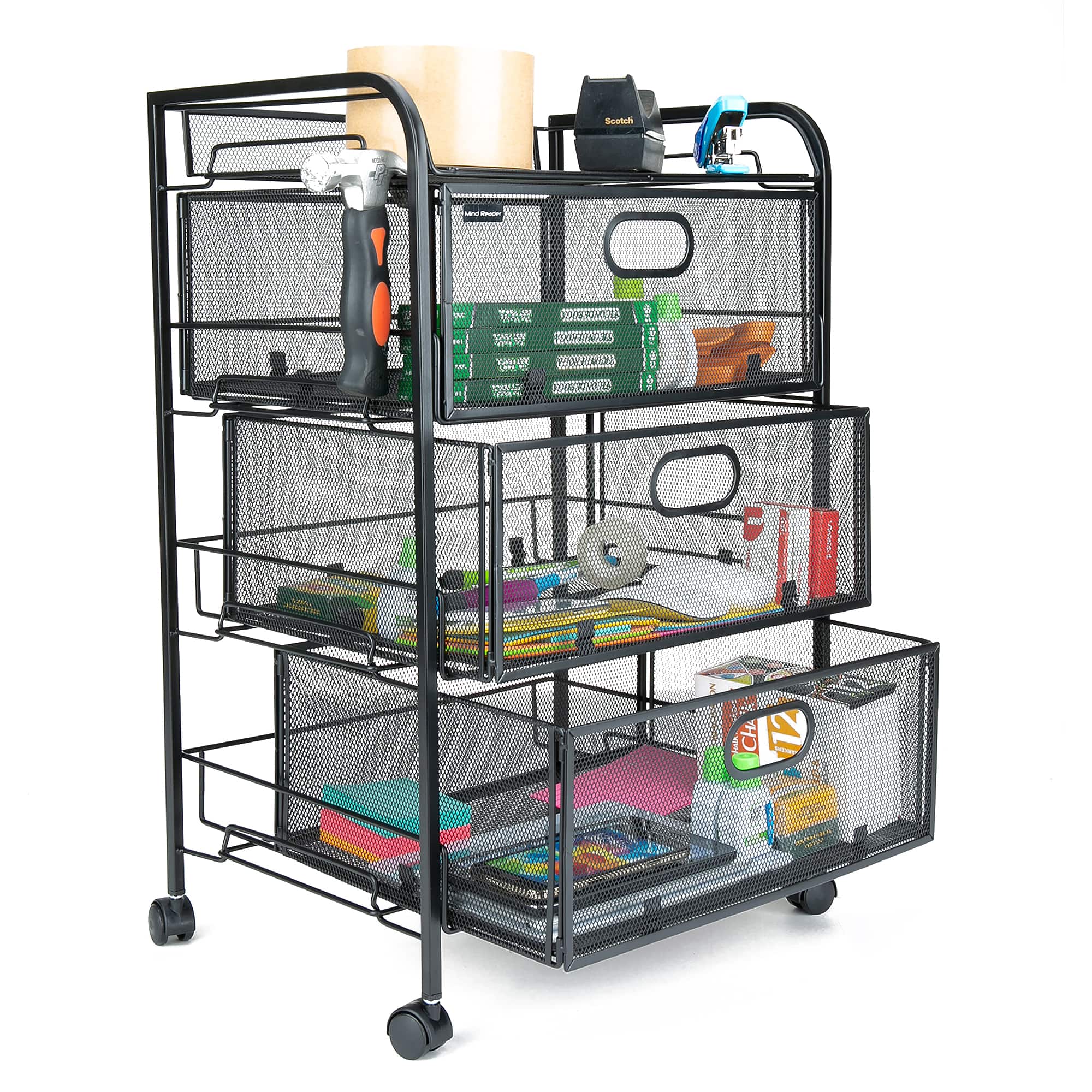 Mind Reader Black 4 Drawer Metal Rolling File Cart
