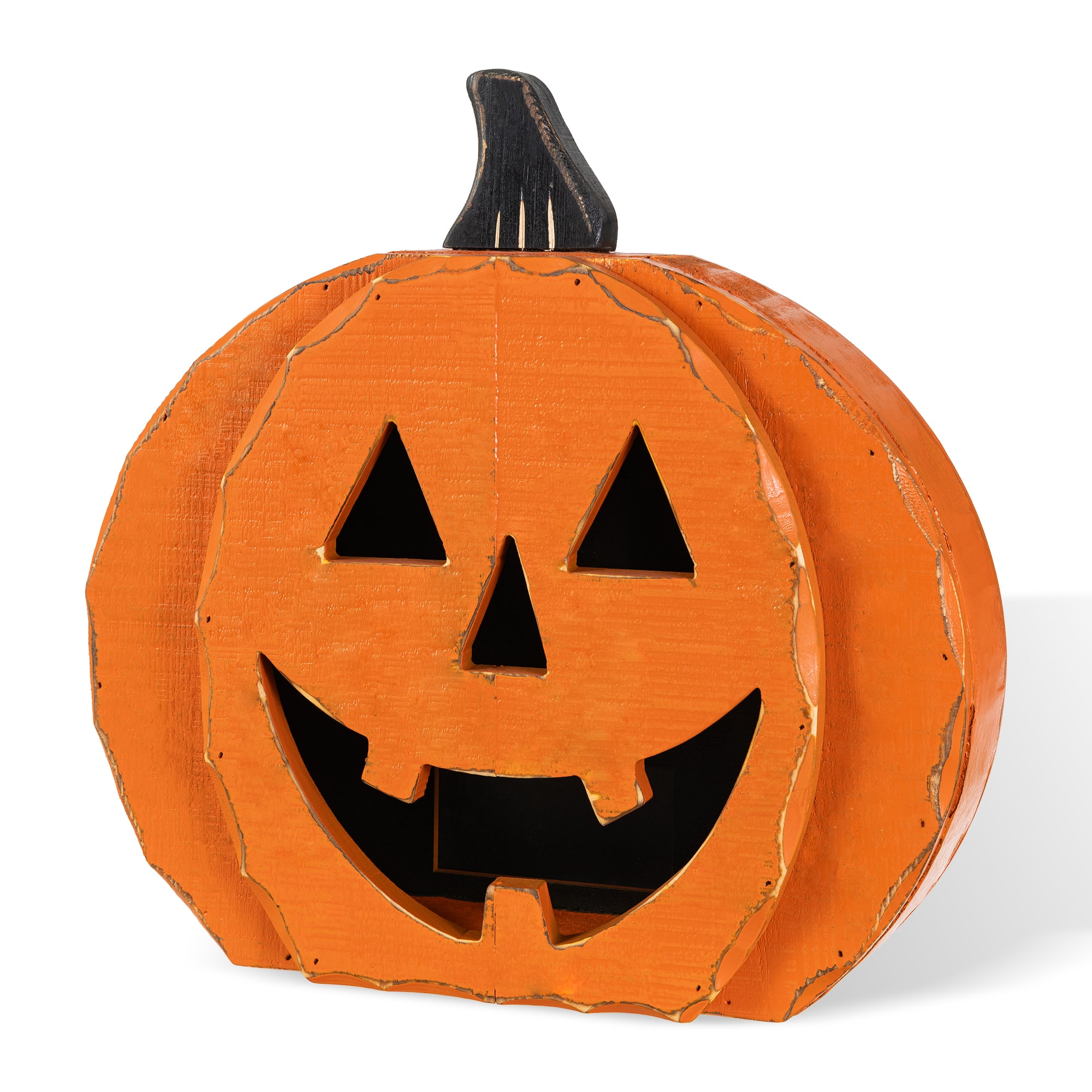 Glitzhome® 14.25" Halloween Chunky Wood Jack-O'-Lantern Porch Decor