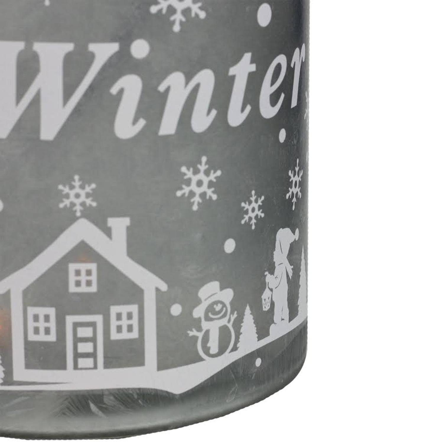 10" Silver Winter Scene Christmas Pillar Candle Lantern