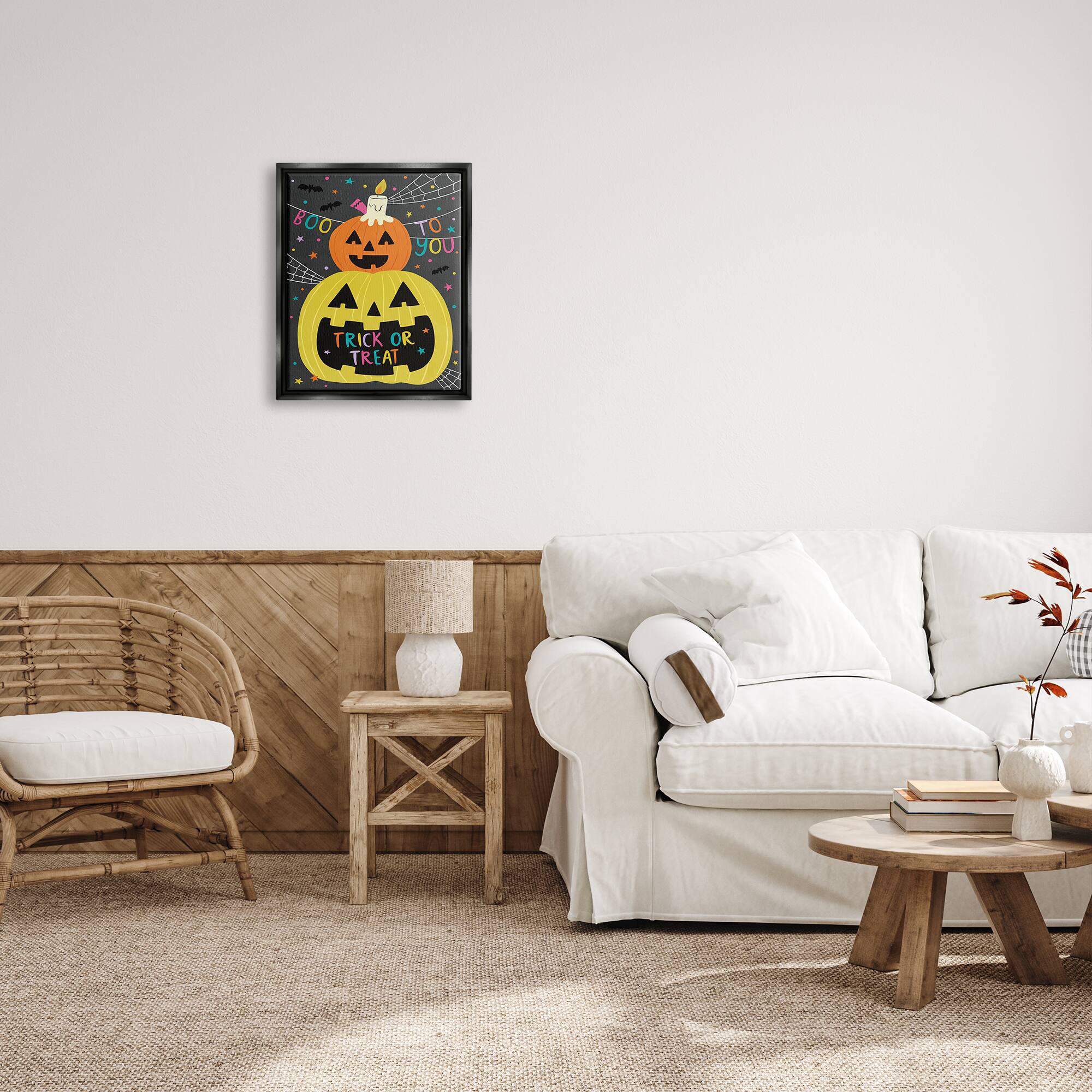 Stupell Industries Boo To You Fun Jack-O-Lanterns Framed Floater Canvas Wall Art